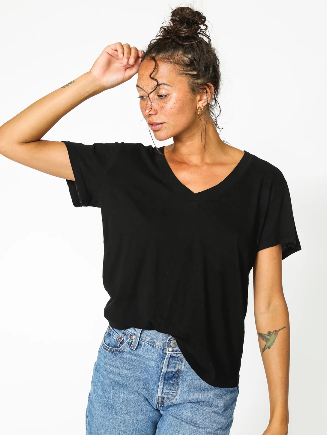 Hendrix Short Sleeve V-Neck T-Shirt for Men - True Black - Soft Cotton Casual Tee for Everyday Wear, Gym, and Outings