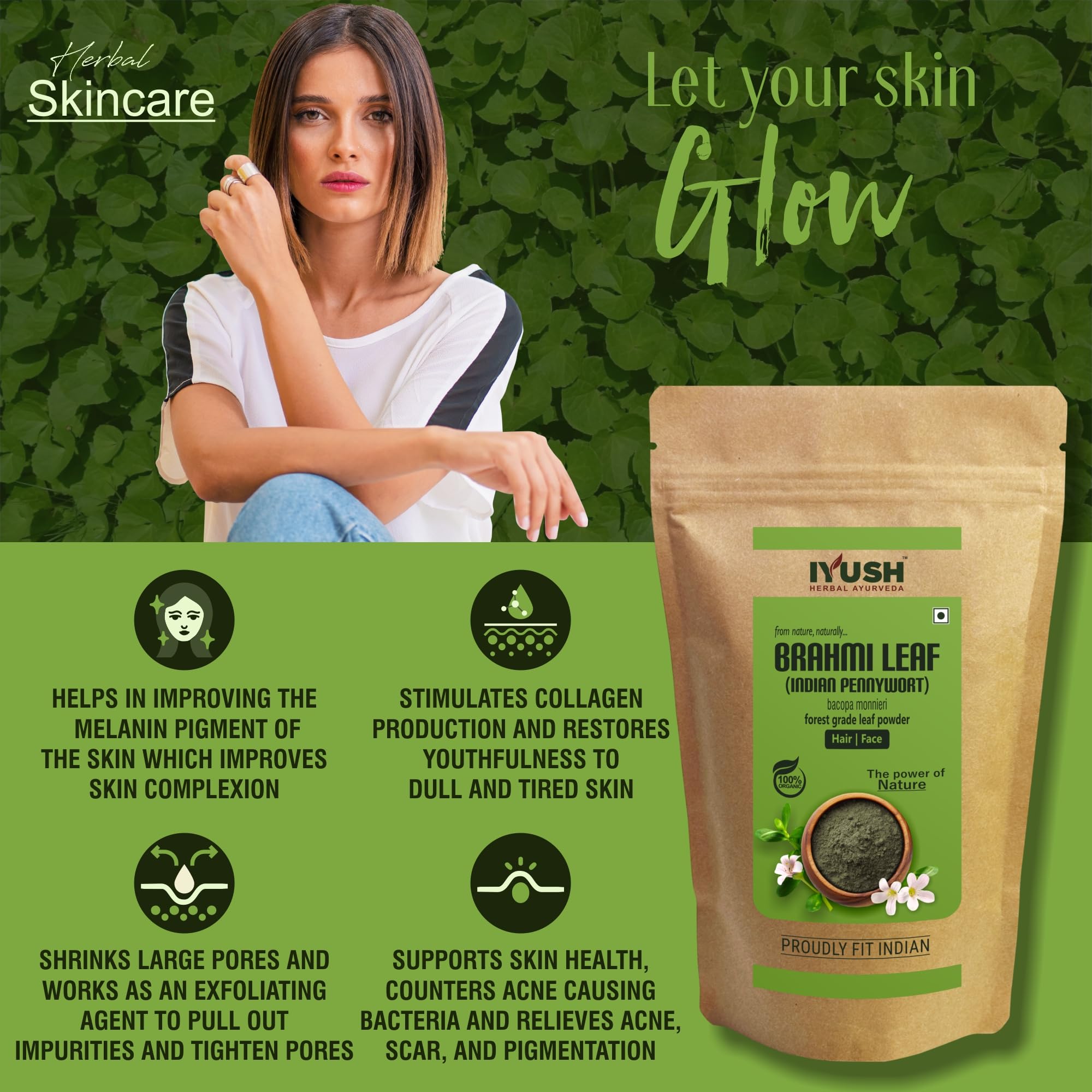 Organic Brahmi Powder (Bacopa Monnieri) 400g - Ayurvedic Herbal Supplement for Hair Growth & Volume - Promotes Thicker, Healthier Hair - Perfect for Hair Masks, Scalp Treatments & Natural Hair Care Routines