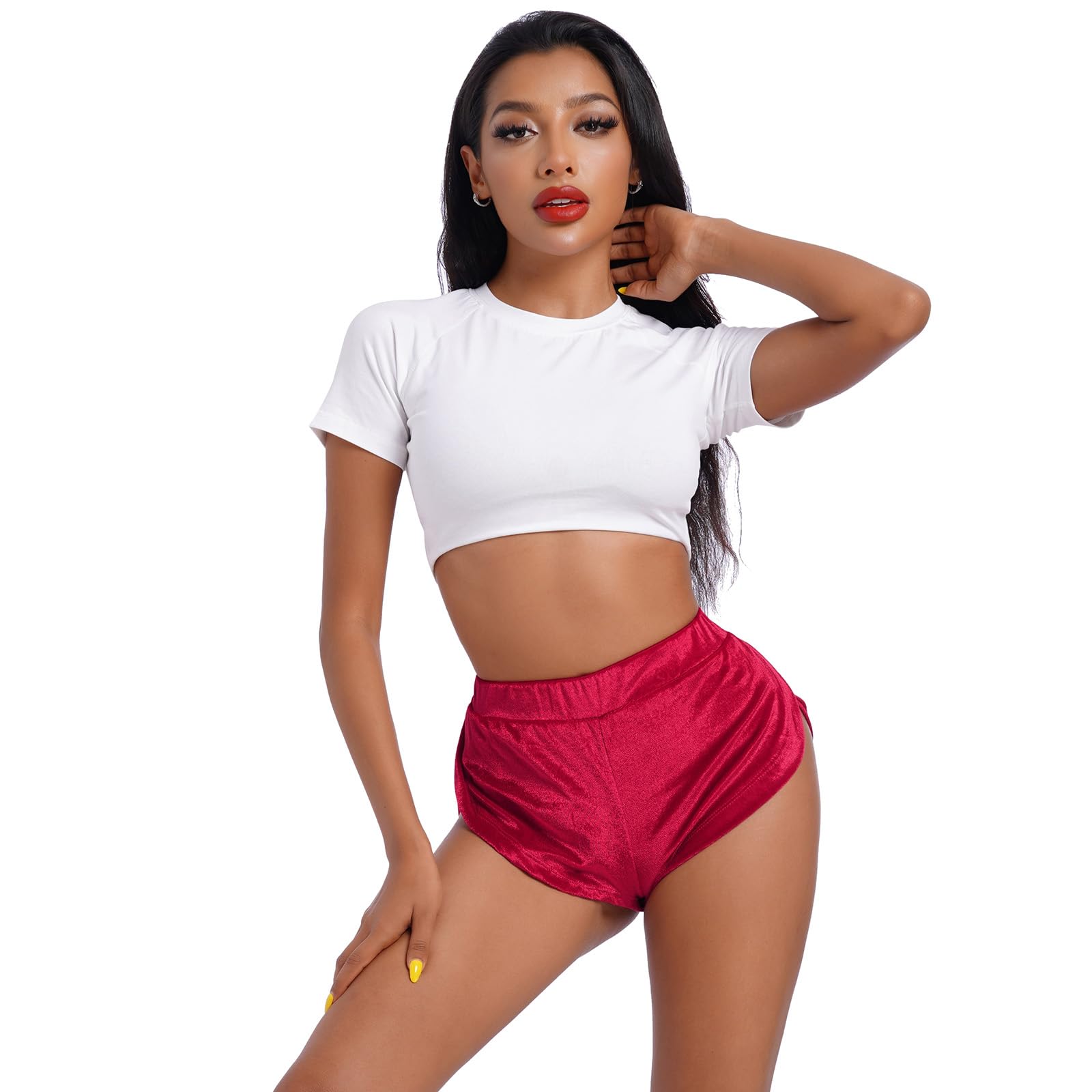 Women's Velvet Booty Yoga Shorts - High Waist Sexy Workout Shorts for Yoga, Pole Dance, Gym & Fitness | Activewear, Rave & Slim Fit Bottoms for Women | Perfect for Dance Classes, Home Workouts & Night Out