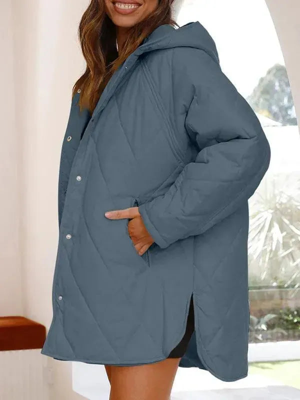 Women's Hooded Quilted Coat - Winter Warm Puffer Jacket for Outdoor Activities & Casual Wear