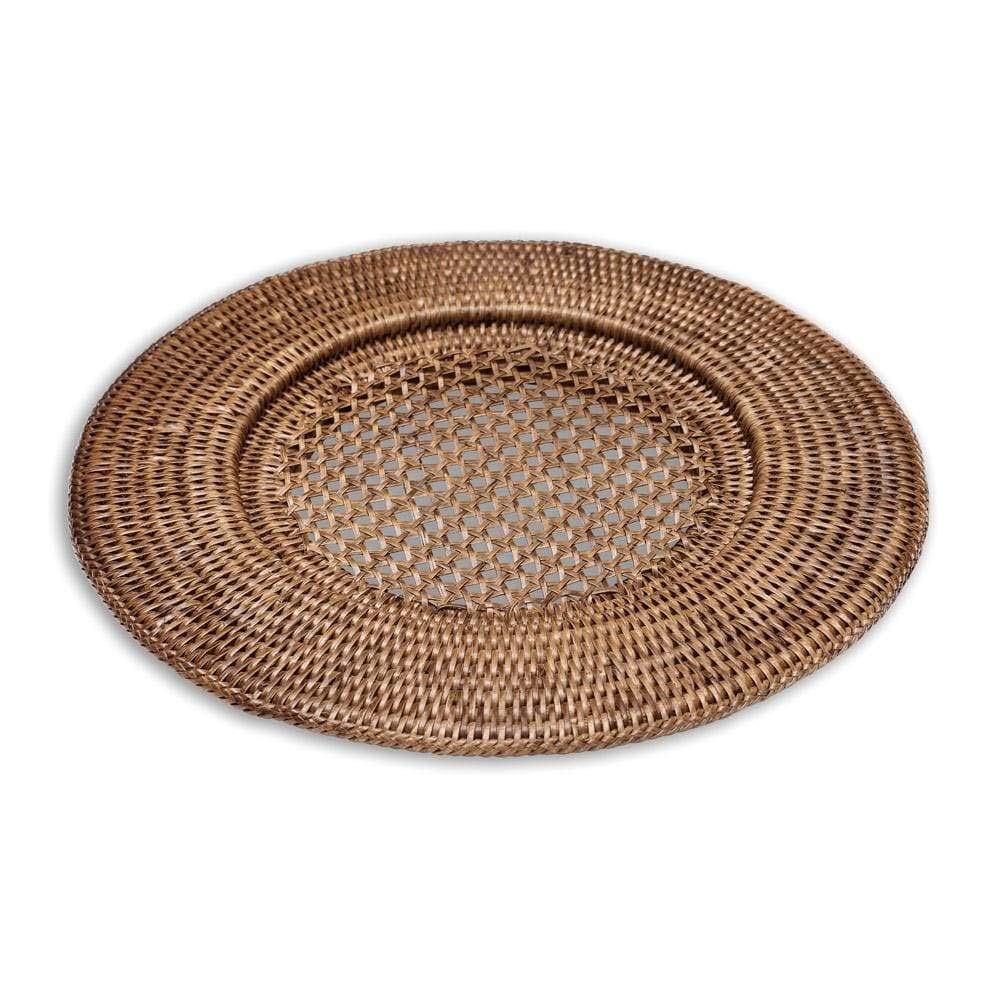 Caspari Rattan Round Plate Charger Set of 4 - Dark Natural Brown Dinner Plates for Wedding, Party & Home Decor - Eco-Friendly Placemats for Table Setting