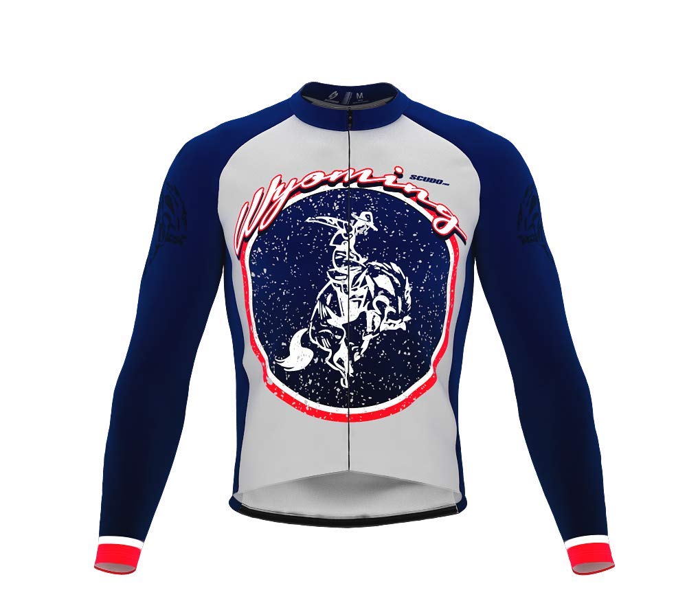 ScudoPro Pro Thermal Long Sleeve Cycling Jersey for Men - Wyoming USA State Icon Design, Cold Weather Bike Riding Gear for Outdoor Cycling & Mountain Biking