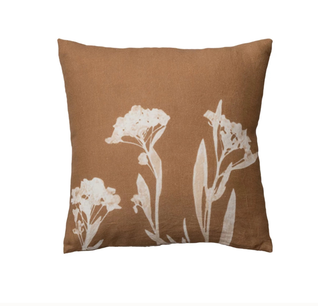 Floral Printed Linen Pillow Cover - Soft & Breathable Decorative Cushion for Sofa, Bedroom, and Living Room
