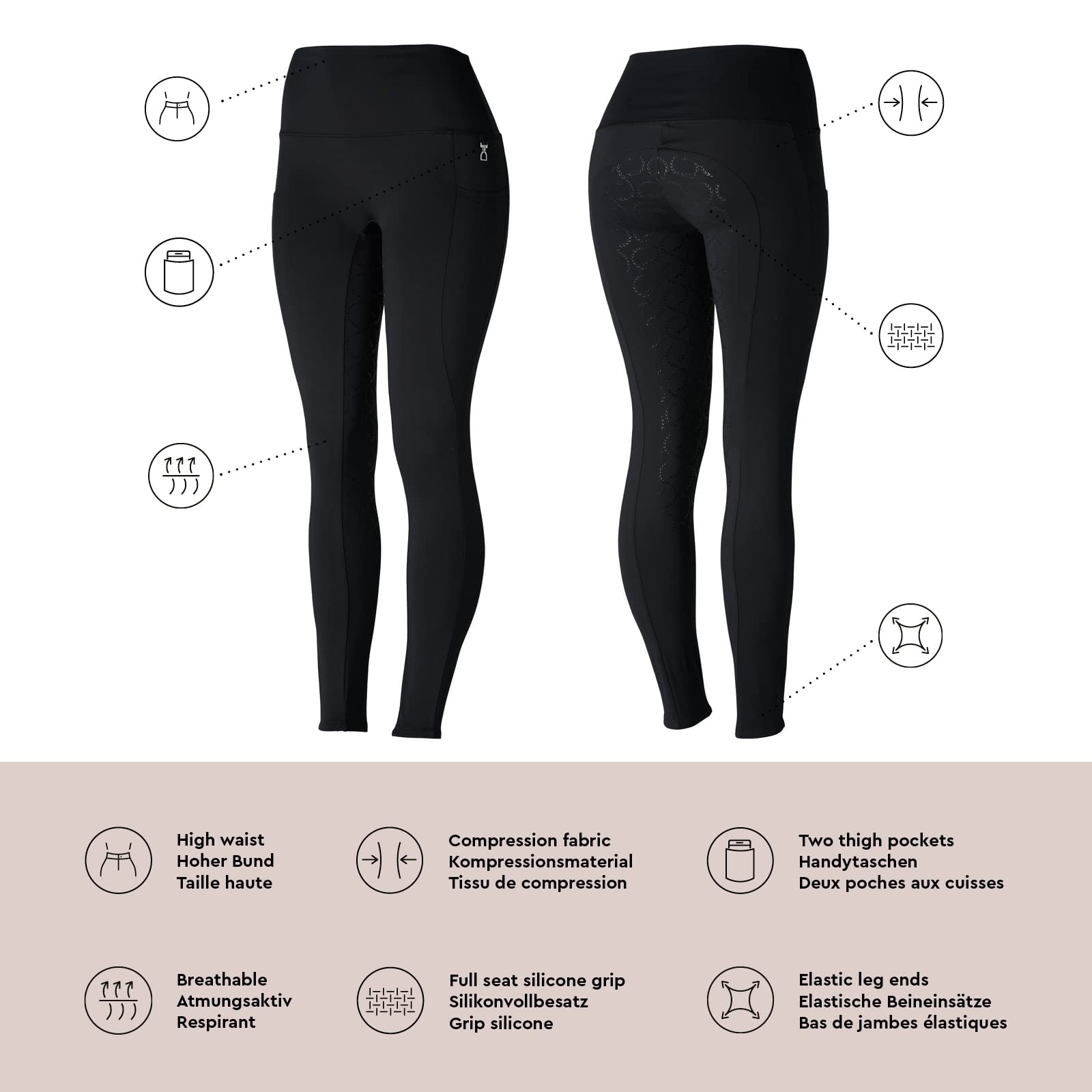 HORZE Gillian Women's Silicone Full Seat Equestrian Riding Tights - Perfect for Horseback Riding, Training & Competition