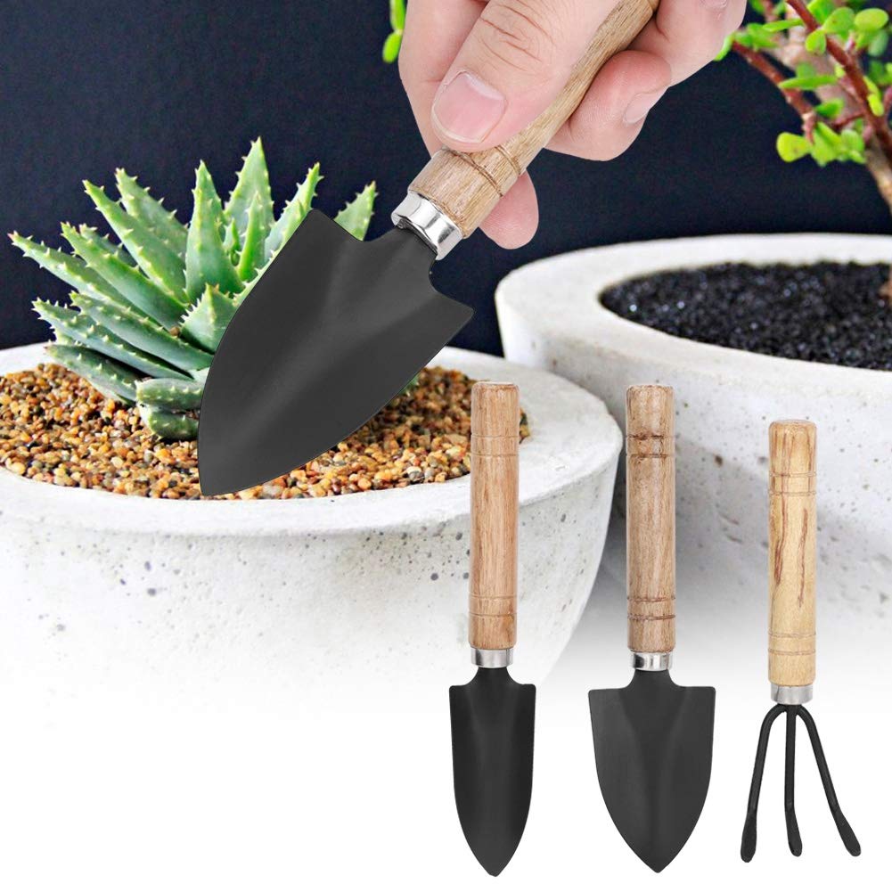 3-Piece Mini Garden Tool Set - Stainless Steel Rake Shovel & Transplanting Tools for Potted Plants, Flowers, and Indoor Gardening | Perfect for Planting, Weeding, and Soil Care