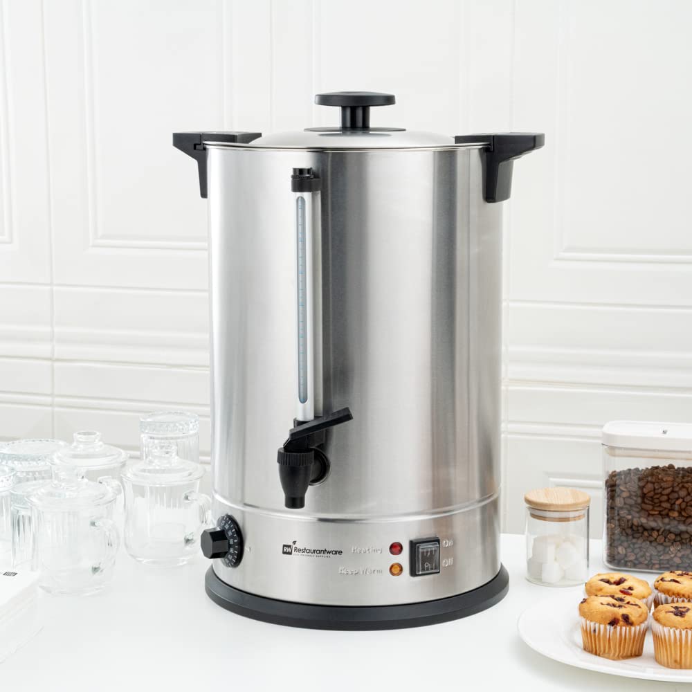 Restaurantware Restpresso 5 Gallon Commercial Coffee Dispenser - 120V/1000W Stainless Steel Coffee Urn with Adjustable Thermostat & No-Drip Spigot, Serves 128 Cups - Perfect for Catering, Events, Offices & Large Gatherings