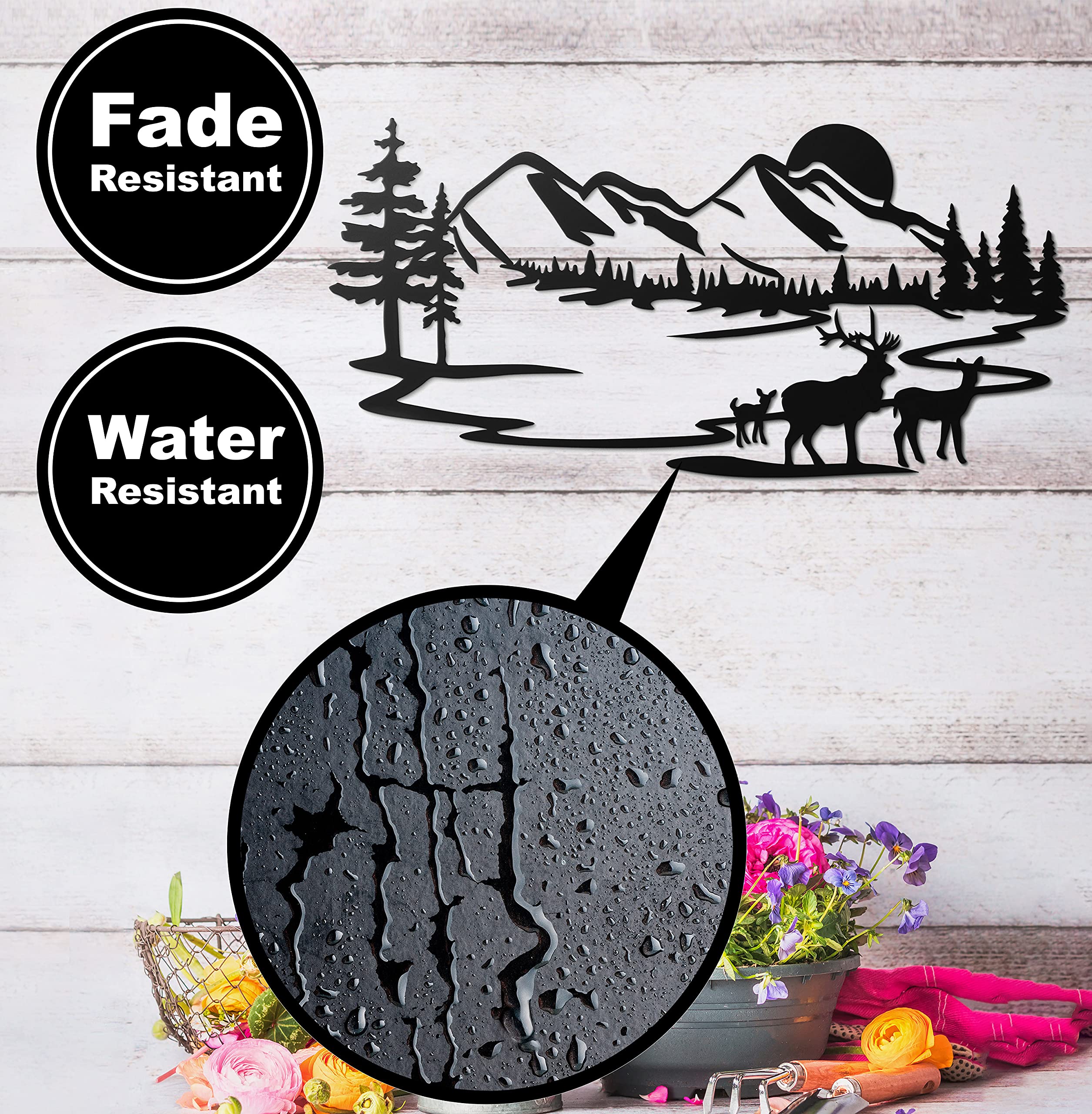 Vivegate Deer Wall Decor - 17.5”X8.5” Rustic Metal Deer Wall Art for Home, Cabin & Bathroom - Wildlife Forest Themed Decorations for Living Room, Bedroom & Office