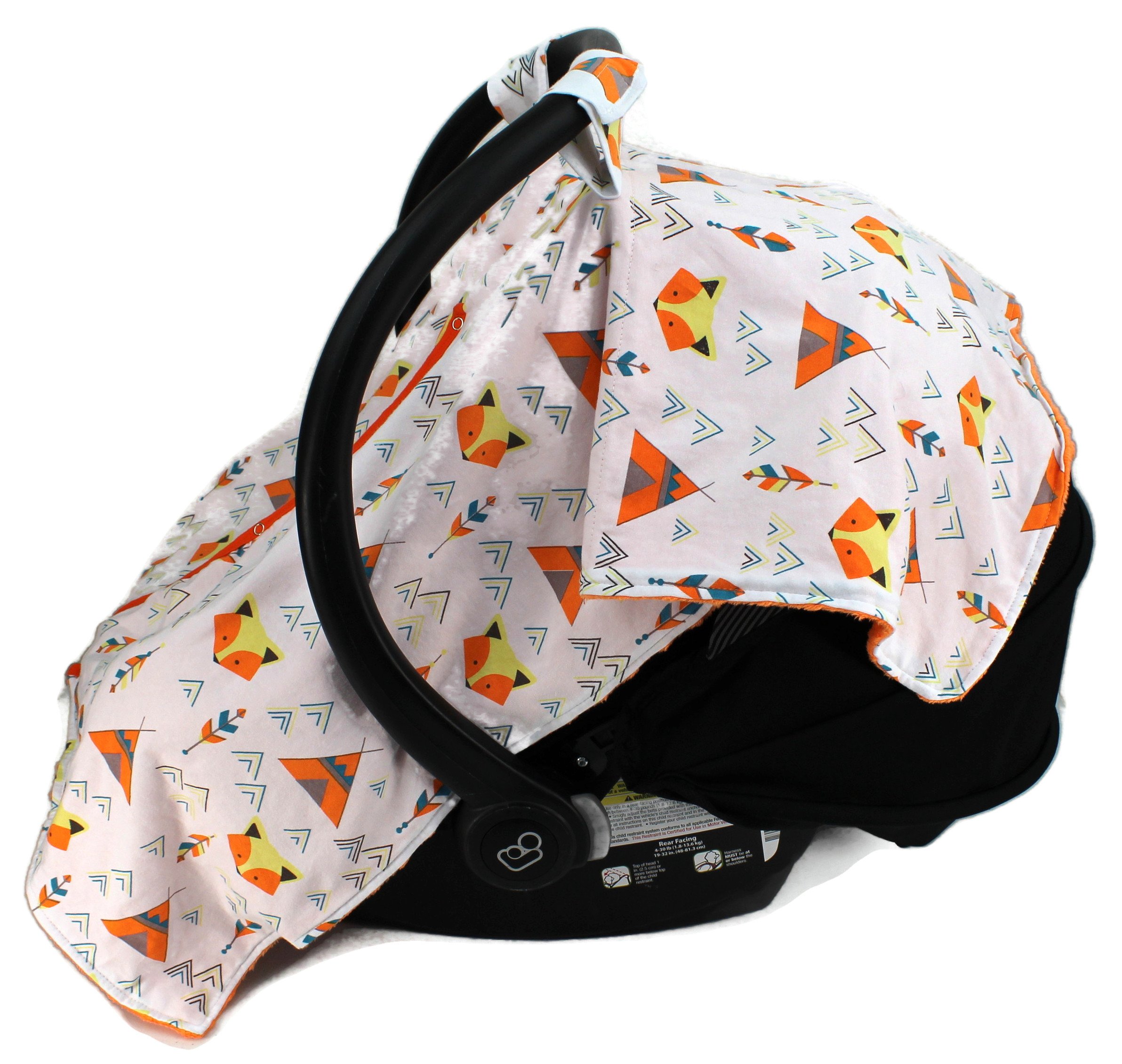 Dear Baby Gear Car Seat Canopy - Fox & Teepees Design, Soft Orange Minky Fabric for Infant Car Seat Cover - Perfect for Strollers, Travel & Outdoor Protection