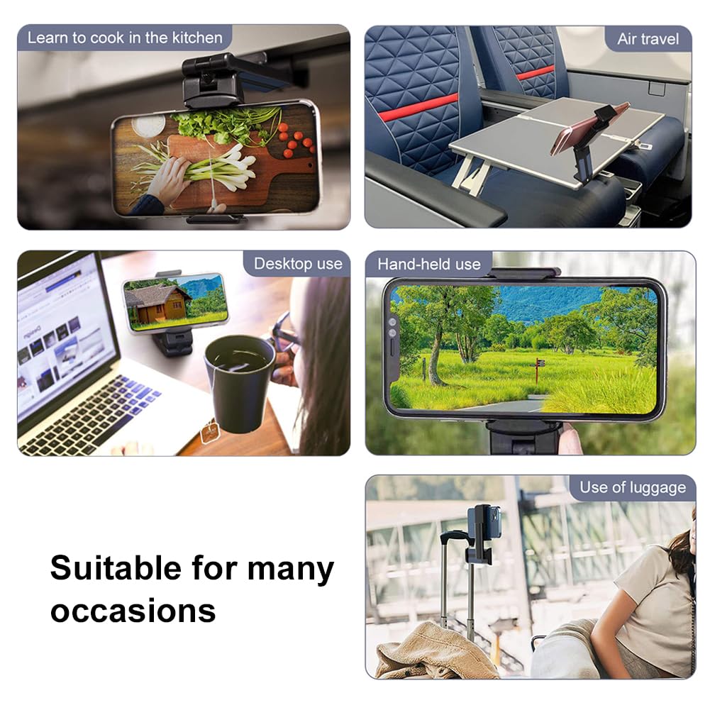 360° Rotatable Adjustable Phone Holder - Universal Foldable & Retractable Mobile Phone Stand for Car, Desk, Travel, Home & Office Use - Black