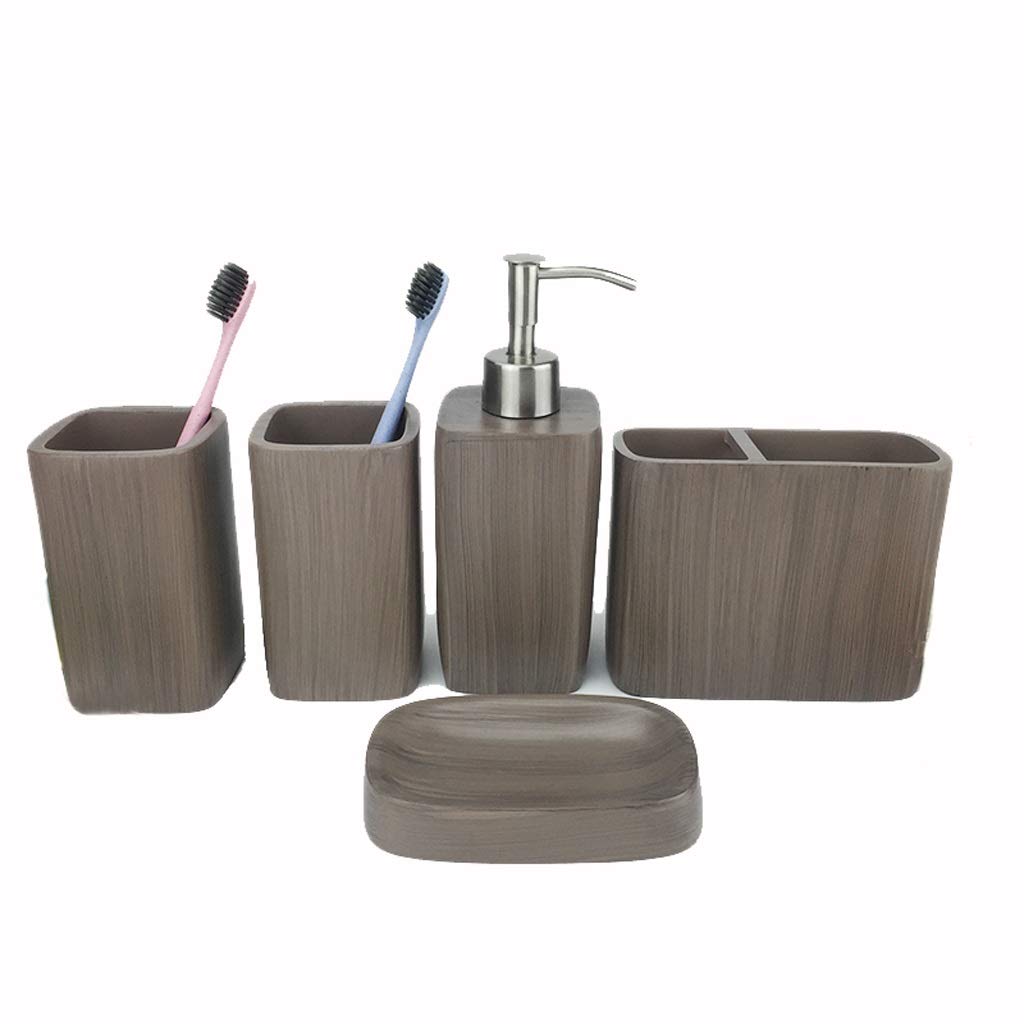 European Minimalist Resin Bathroom Accessories Set - 5-Piece Soap Dispenser, Toothbrush Holder & Wash Set for Countertop Decor & Organization | Perfect for Modern Bathrooms, Guest Rooms & Home Styling