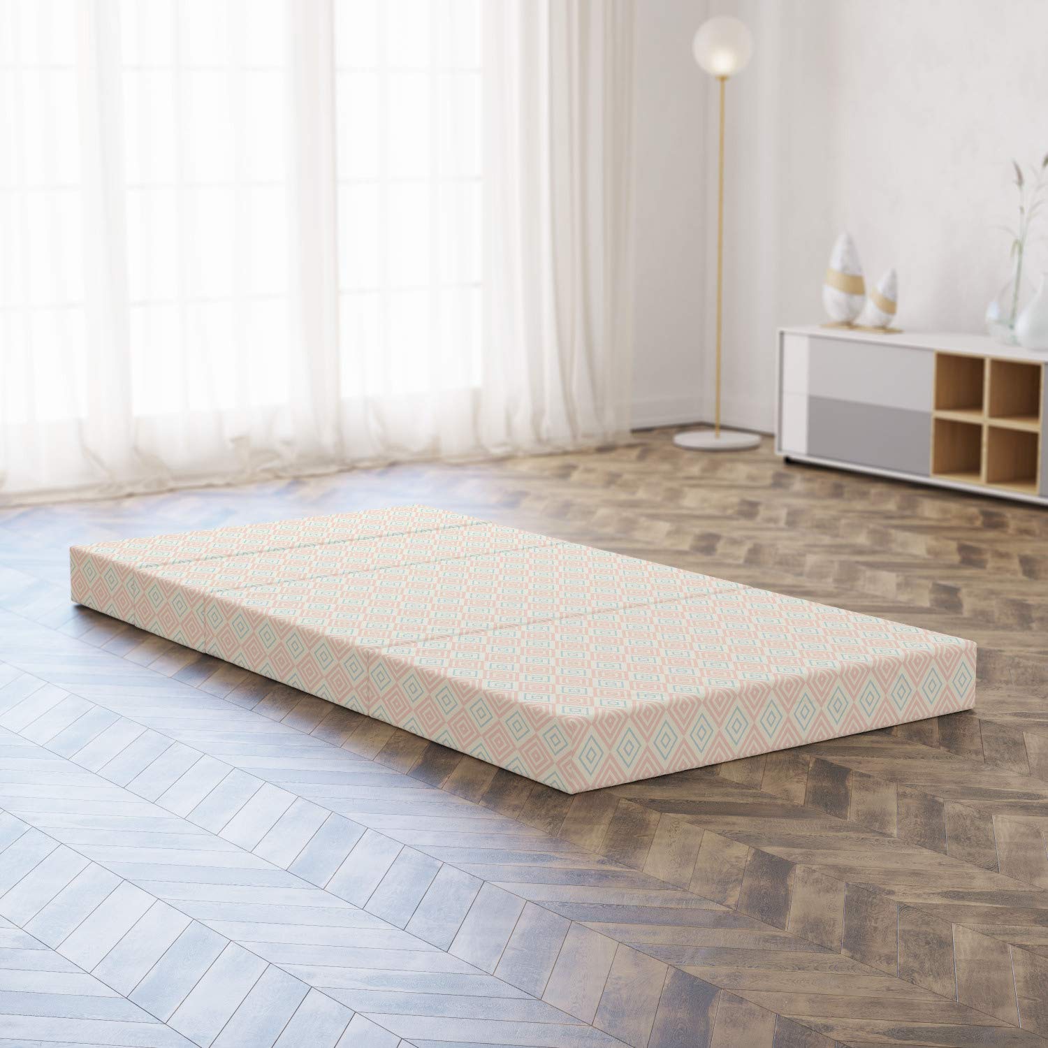 Ambesonne Shabby Floral Foldable Mattress - Diamond Line Tile Design, 74.8