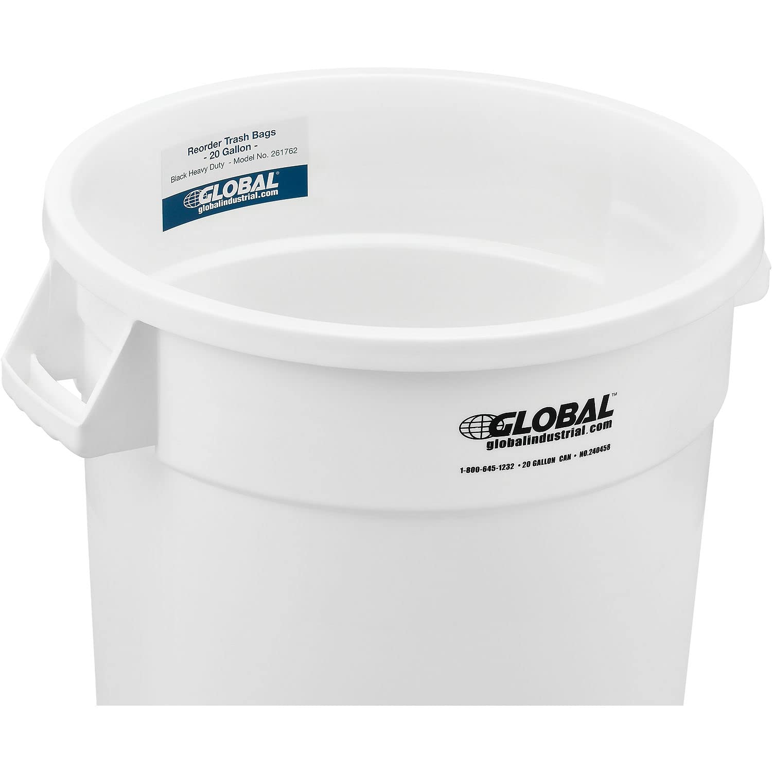 20 Gallon White Plastic Trash Can with Lid - Heavy Duty Commercial Garbage Bin for Kitchen, Office, Restaurant & Outdoor Use