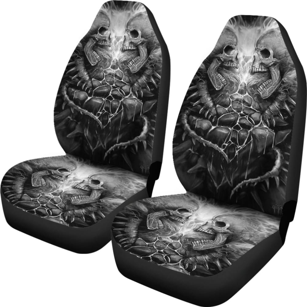 2 Pcs Gothic Skull Car Seat Covers for Front Seats - Black PU Leather with Skull Design - Universal Fit for Most Vehicles - Perfect for Halloween, Gothic Style & Car Enthusiasts
