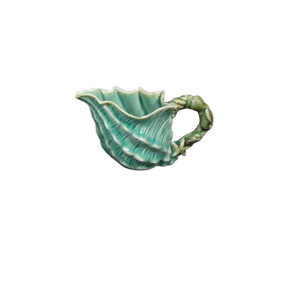 Blue Sky Ceramics Hand-Painted Ceramic Shell Figural Creamer Pitcher - Elegant Blue & White Design for Coffee, Tea, or Milk - Perfect for Coastal Home Decor, Kitchen Accents, and Gift Giving