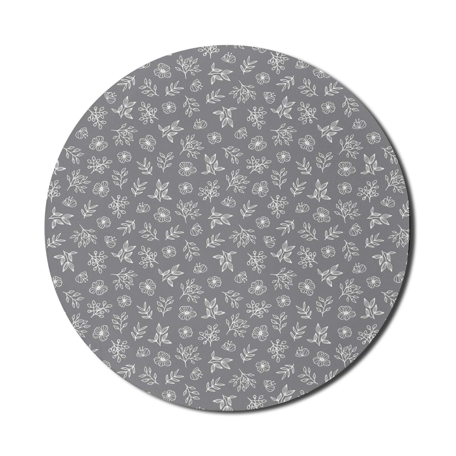 Ambesonne Floral Computer Mouse Pad - Hand Drawn Flower & Leaf Design, Non-Slip Thick Rubber Base, 8