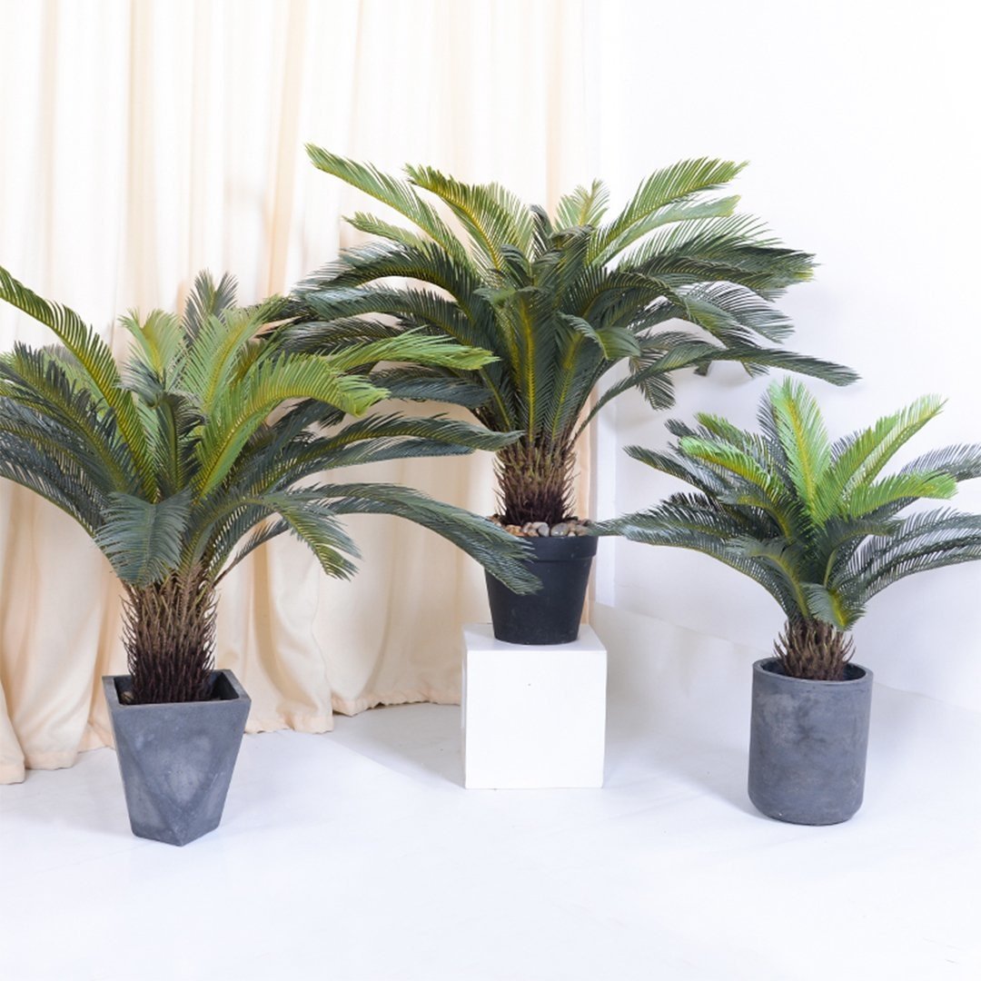 2X 125cm Artificial Cycas Revoluta Sago Palm Tree - Realistic Fake Indoor Plant in Decorative Pot for Home, Office, Living Room Decor