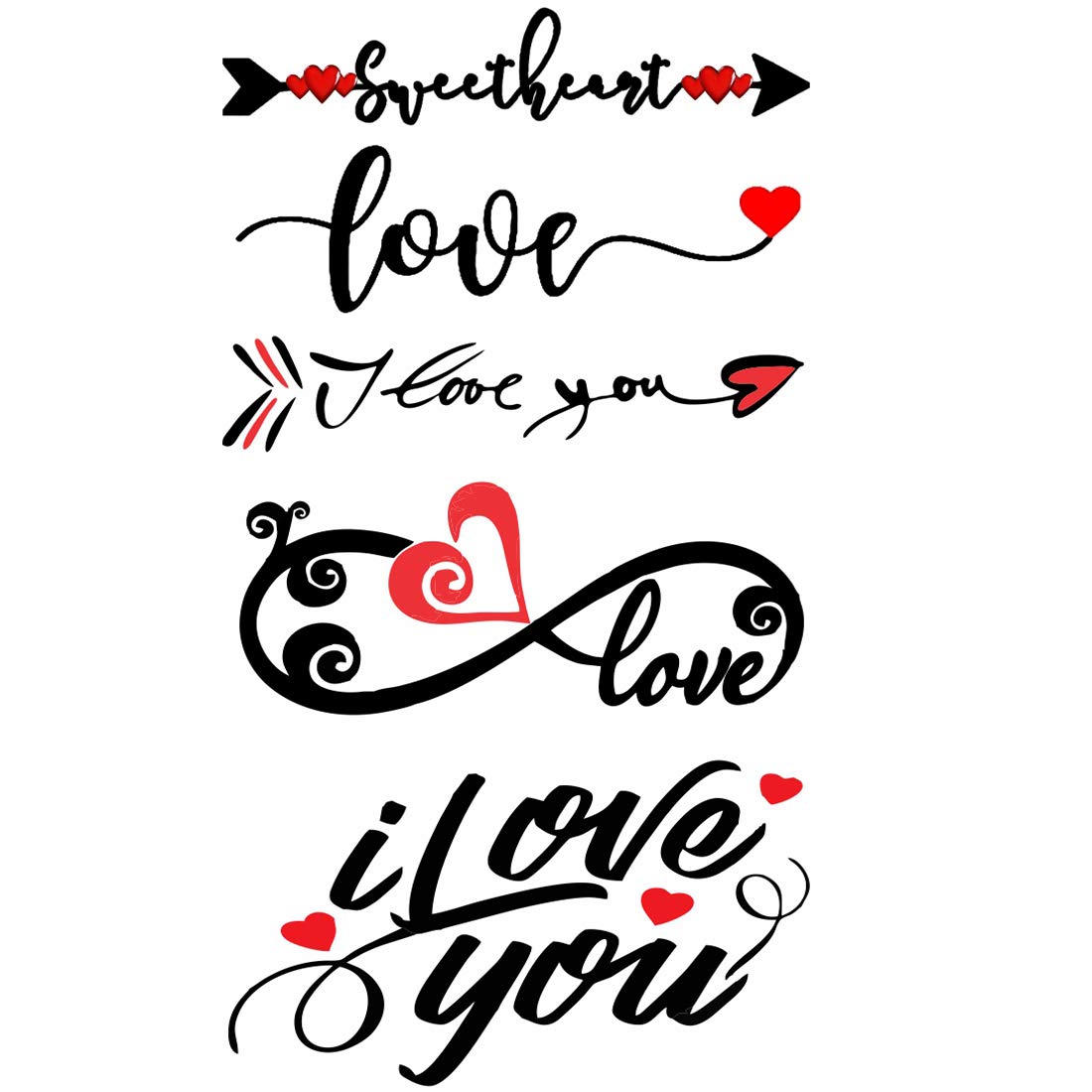 Voorkoms® Love You Tattoo - Heart Arrow Waterproof Temporary Tattoos for Men & Women - Multicolor Body Art for Couples, Parties & Special Occasions