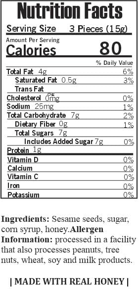 SweetGourmet Sesame Honey Crunch - All Natural Candy Snack (1 Pound) | Healthy Sweet Treat for Parties, Gifts & Dessert Toppings | Gluten-Free & Non-GMO