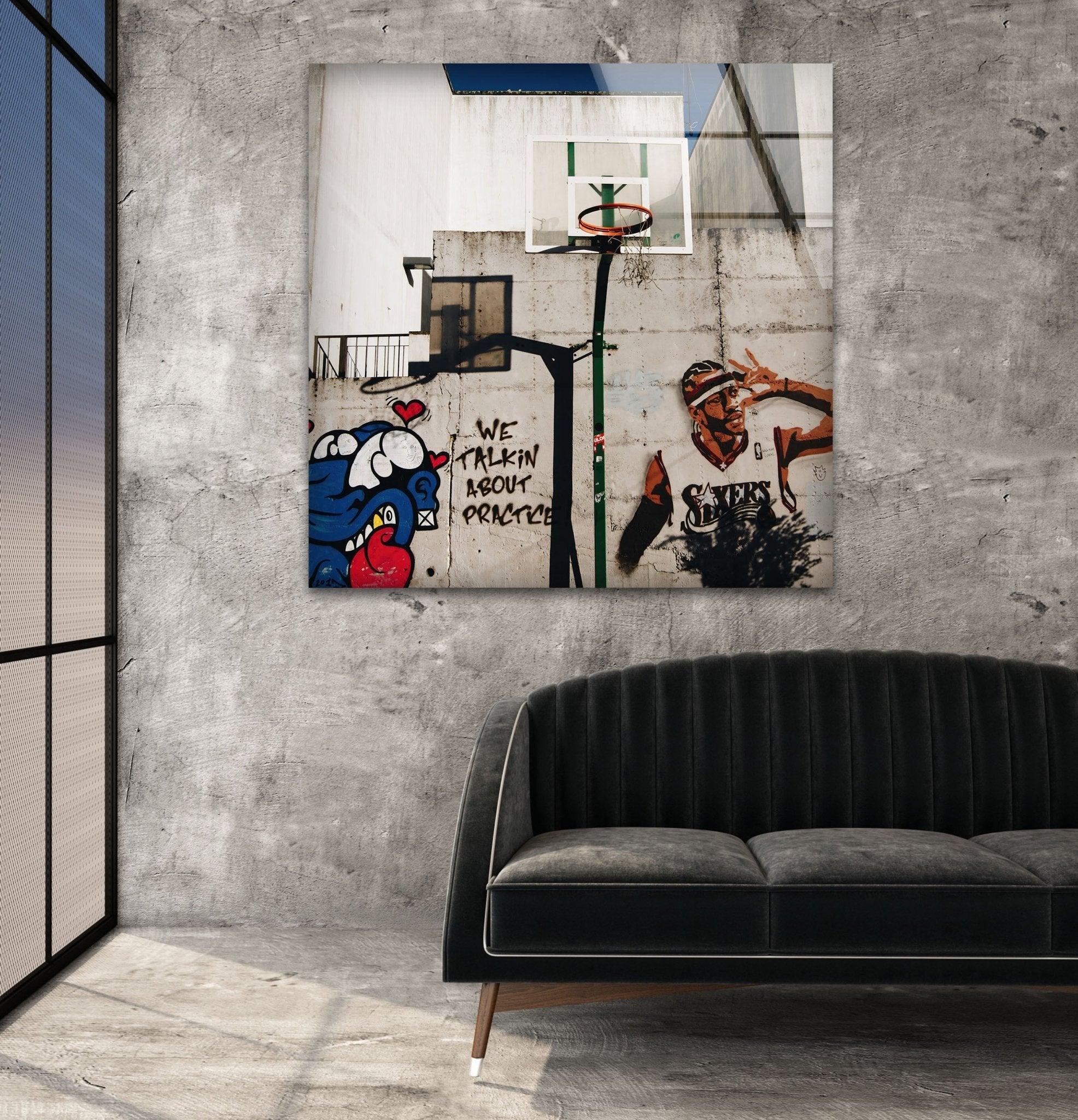 Banksy Graffiti Art Glass Wall Decor - Modern Urban Home & Office Artwork for Living Room, Bedroom or Office Space