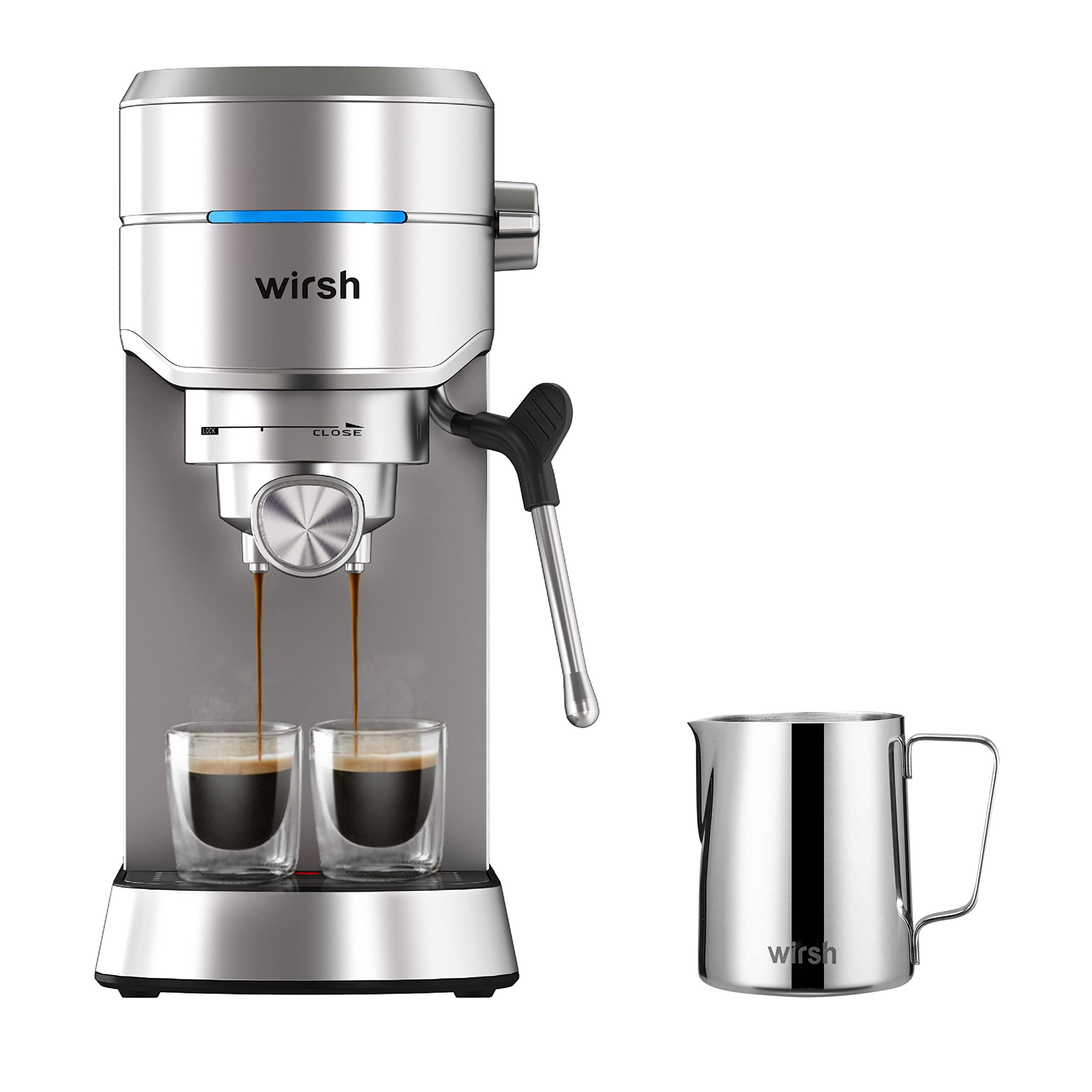 Premium Wirsh Espresso Machine Bundle with 12oz Stainless Steel Milk Frothing Pitcher - Perfect for Home Baristas & Coffee Lovers (Ideal for Lattes, Cappuccinos & Home Cafes)