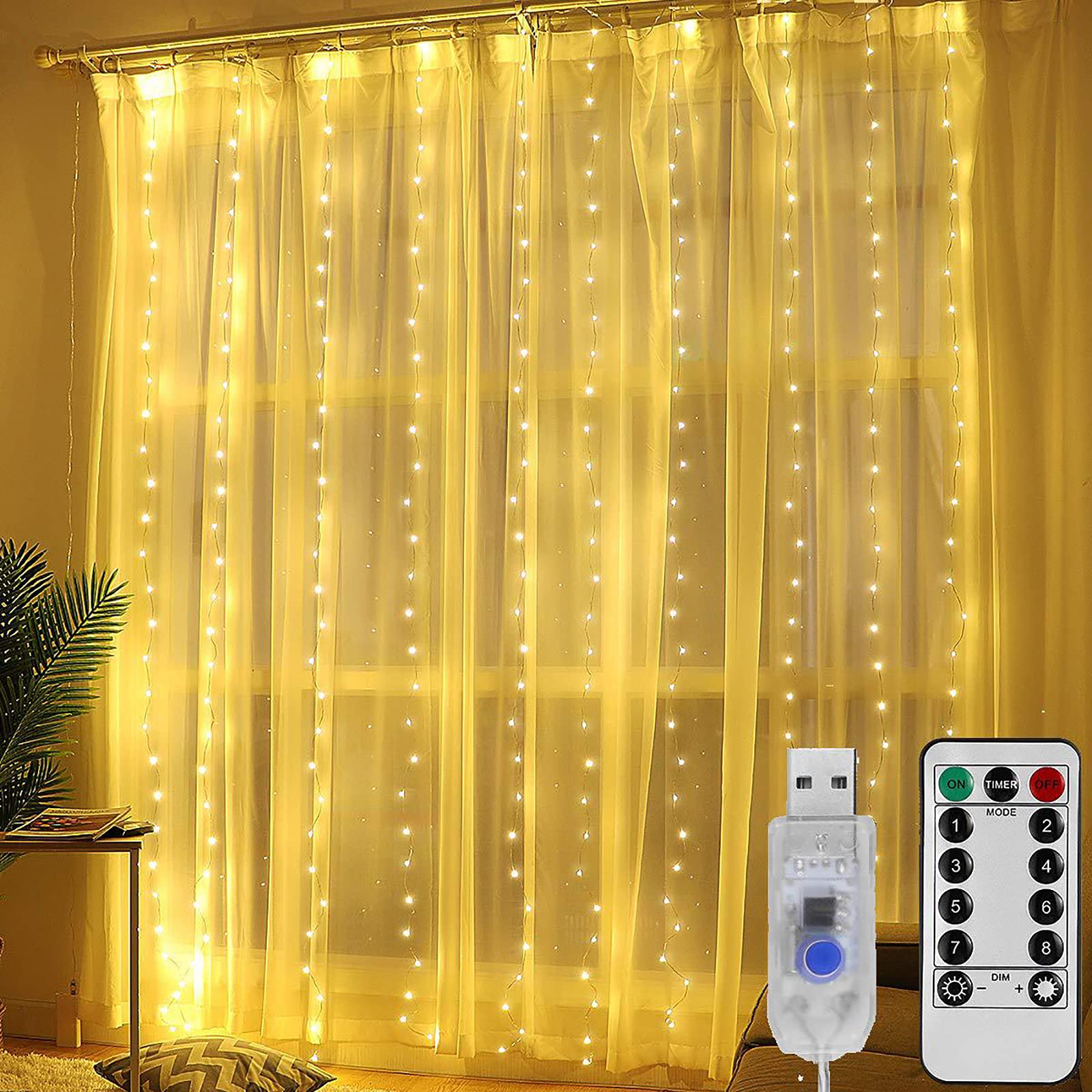 Outdoor LED Net Lights - 100LEDs USB Powered Fairy String Lights with 8 Lighting Modes & Hook - Warm White 3m x 1m for Christmas, Wedding, Garden, Bedroom, Patio Decor - Perfect for Holiday Parties, Romantic Evenings & Outdoor Entertaining