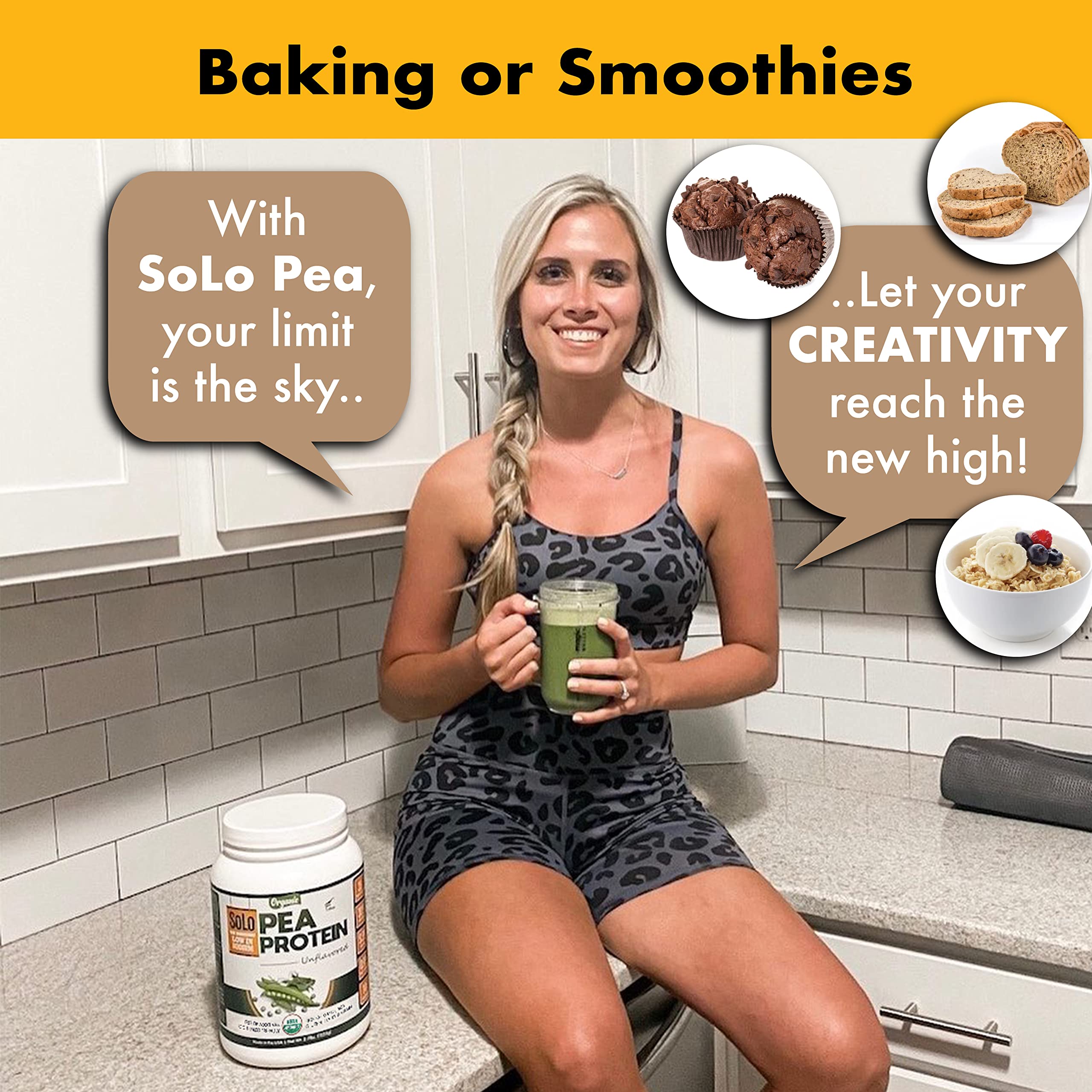 SOLO Organic Pea Protein Isolate Powder - 100% Vegan, Non-GMO, Unflavored Plant-Based Protein with BCAA - Low Sodium, Keto & Paleo Friendly, Easy to Digest - Made from Canada Grown Peas, No Additives (2.7 lbs) - Perfect for Smoothies, Baking & Post-Workout Recovery