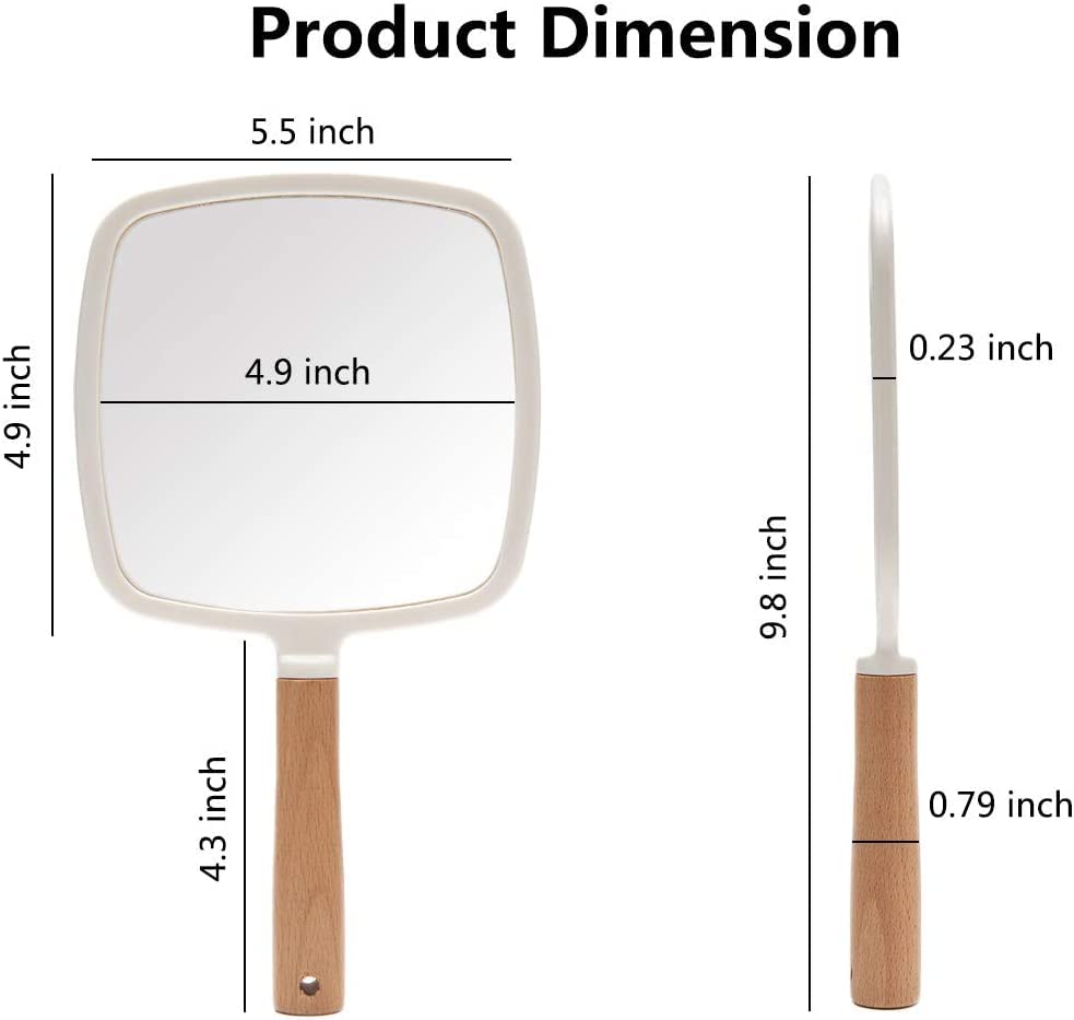 WE-CEF Handheld Wooden Makeup Mirror - Travel Portable for Men & Women - Green Square Design for Home & Travel