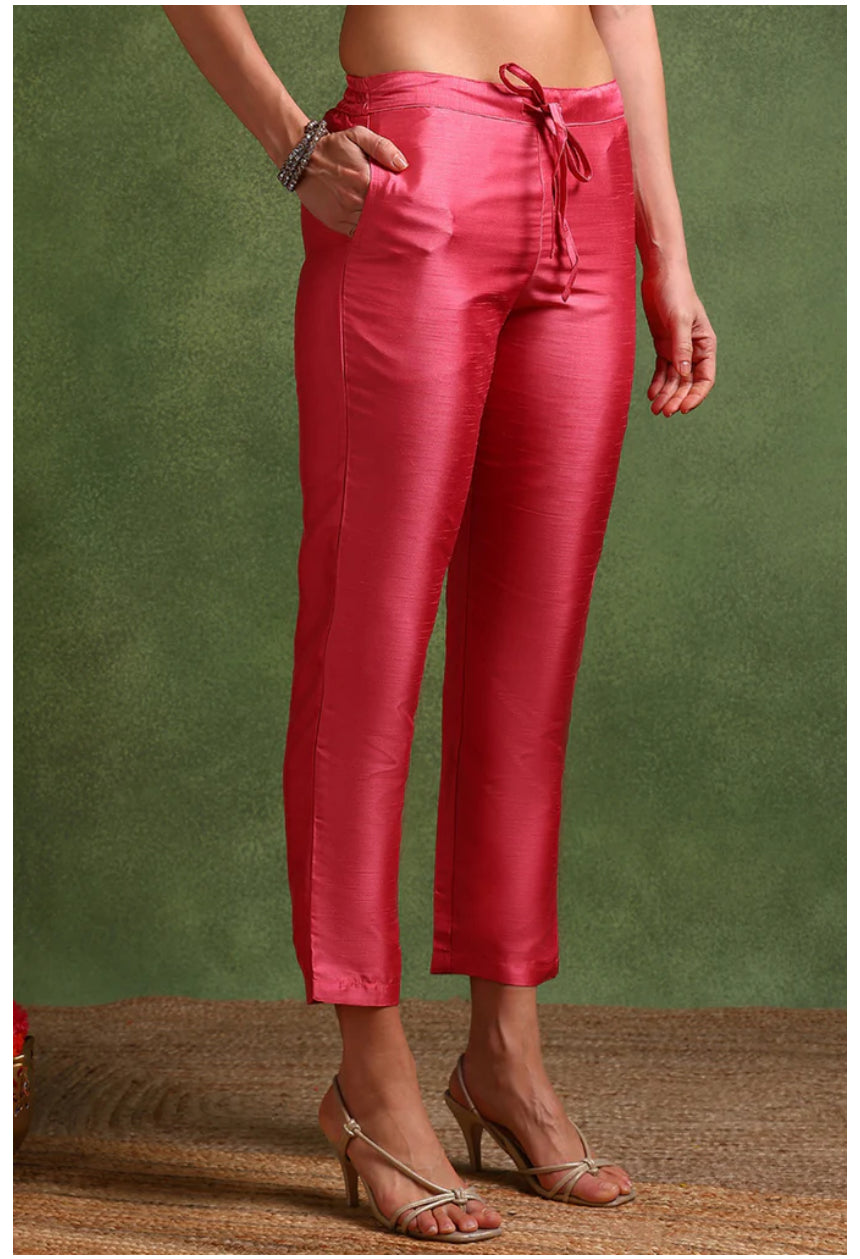 Elegant Pink Poly Silk Kurta Set for Women | Traditional Indian Ethnic Wear | Perfect for Festivals, Weddings & Parties