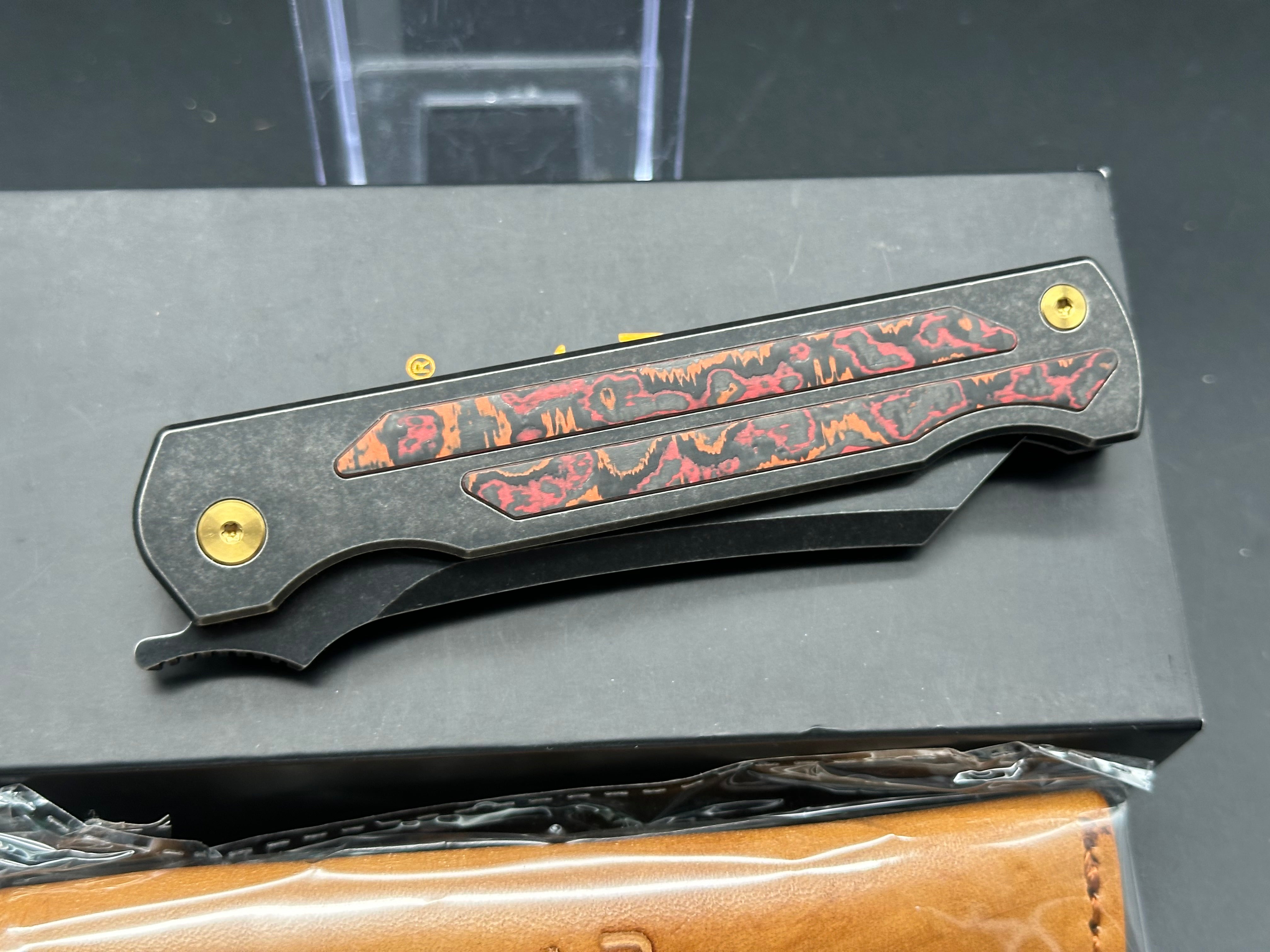 KATSU JT03 Folding Knife - CPM S35VN Stonewashed Blade, Titanium Handle with Mars Valley Fat Carbon Fiber Inlay | EDC, Outdoor, Camping, Survival Gear