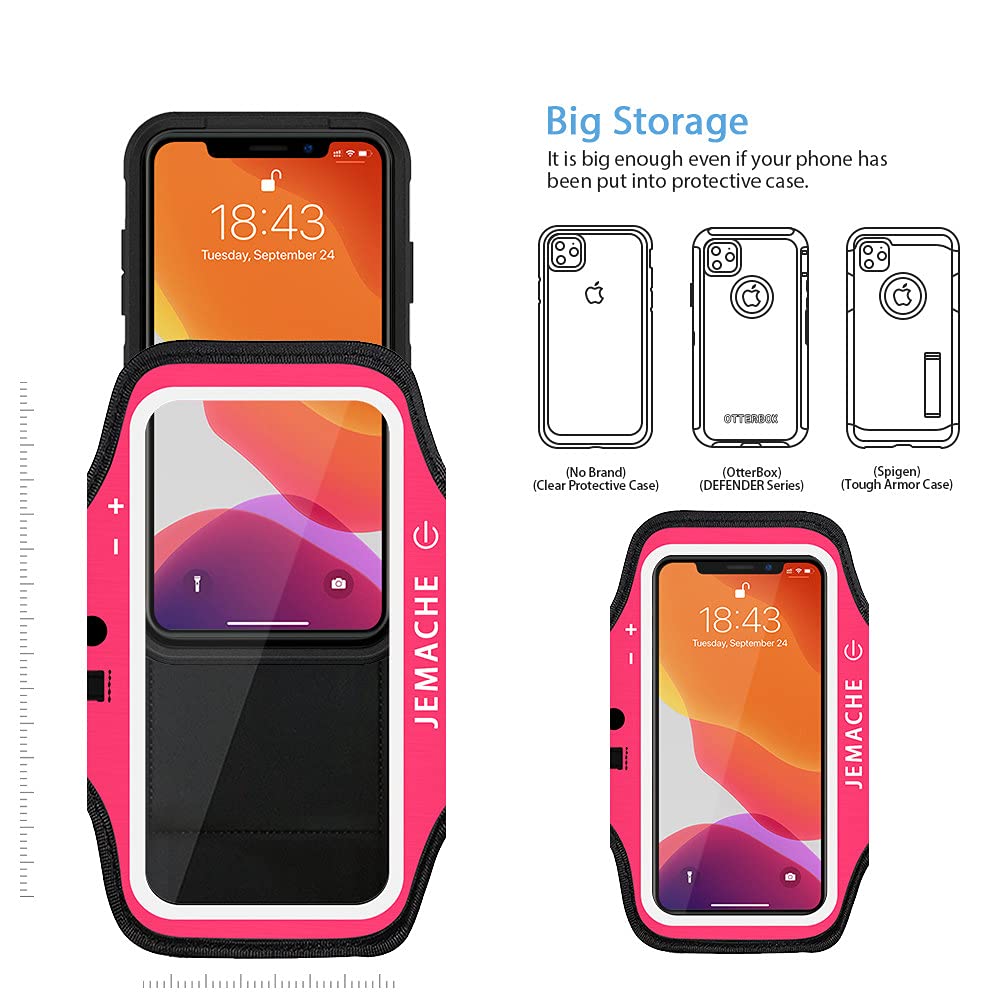 JEMACHE iPhone 16/15 Pro Max & Plus Armband with Earphone Holder - Adjustable Running Workout Arm Band for iPhone 16 15 14 13 12 11 Pro Max/Plus (Rosy Pink) - Perfect for Gym, Jogging & Outdoor Activities