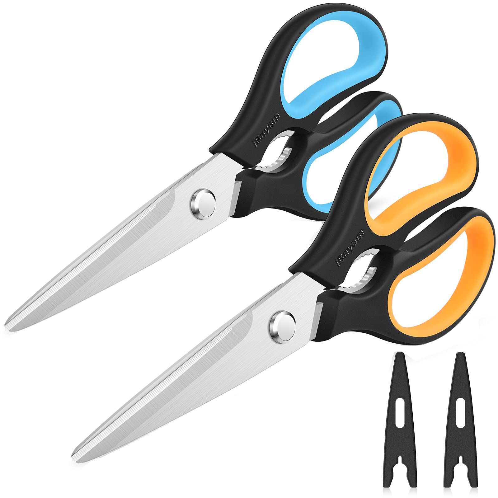 iBayam 2-Pack Heavy Duty Kitchen Scissors - 9 Inch Stainless Steel Food Shears for Cutting Chicken, Meat, Fish, Herbs - Dishwasher Safe Multipurpose Cooking Scissors - Perfect for Meal Prep, Butchering & Culinary Tasks