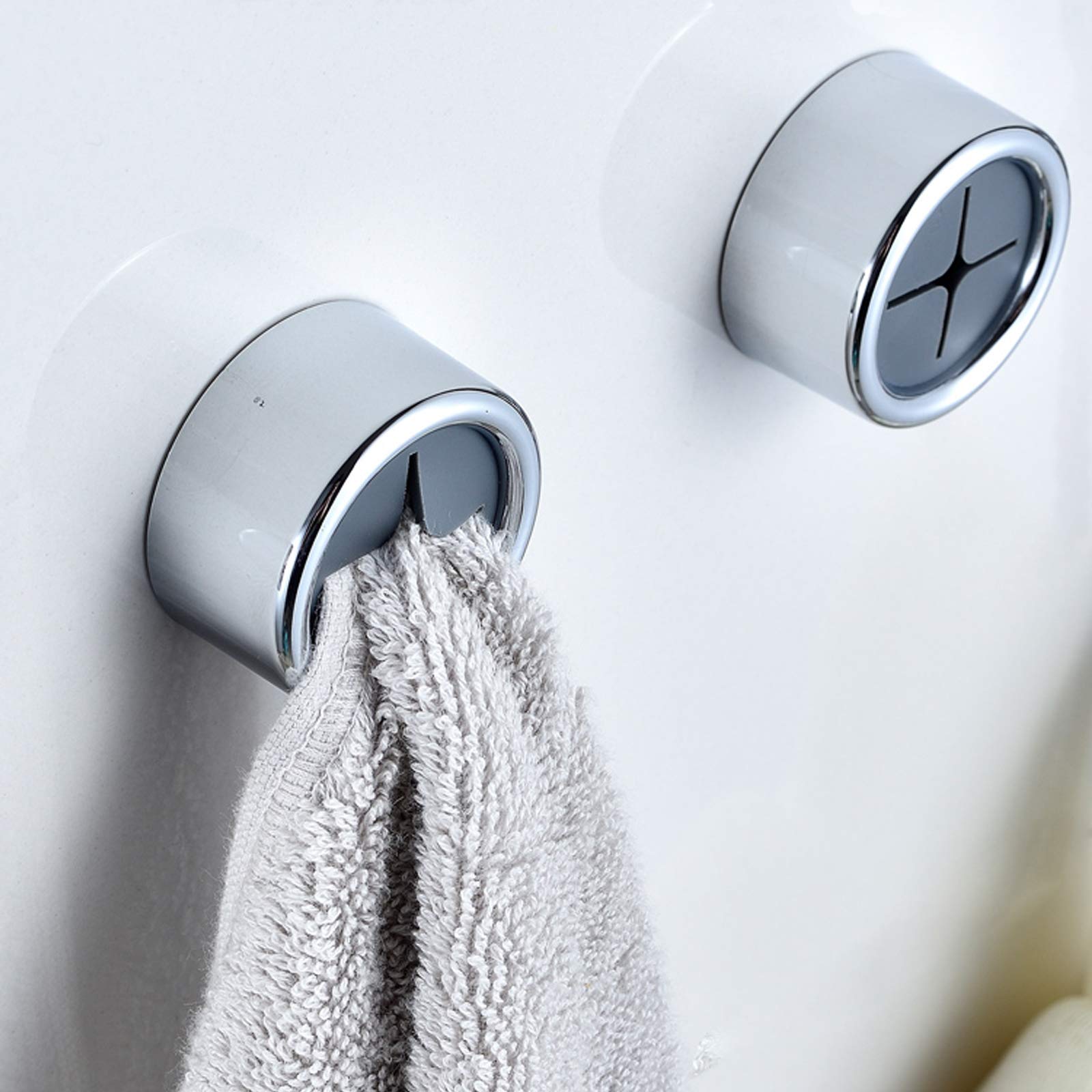 6-Pack Self-Adhesive Push Hooks - No Drill Wall & Door Mounted Towel Hooks for Kitchen, Bathroom, Cabinet - Strong Adhesive Hanging Hooks for Towels, Dish Rags, Robes & More (Perfect for Small Spaces & Rentals)