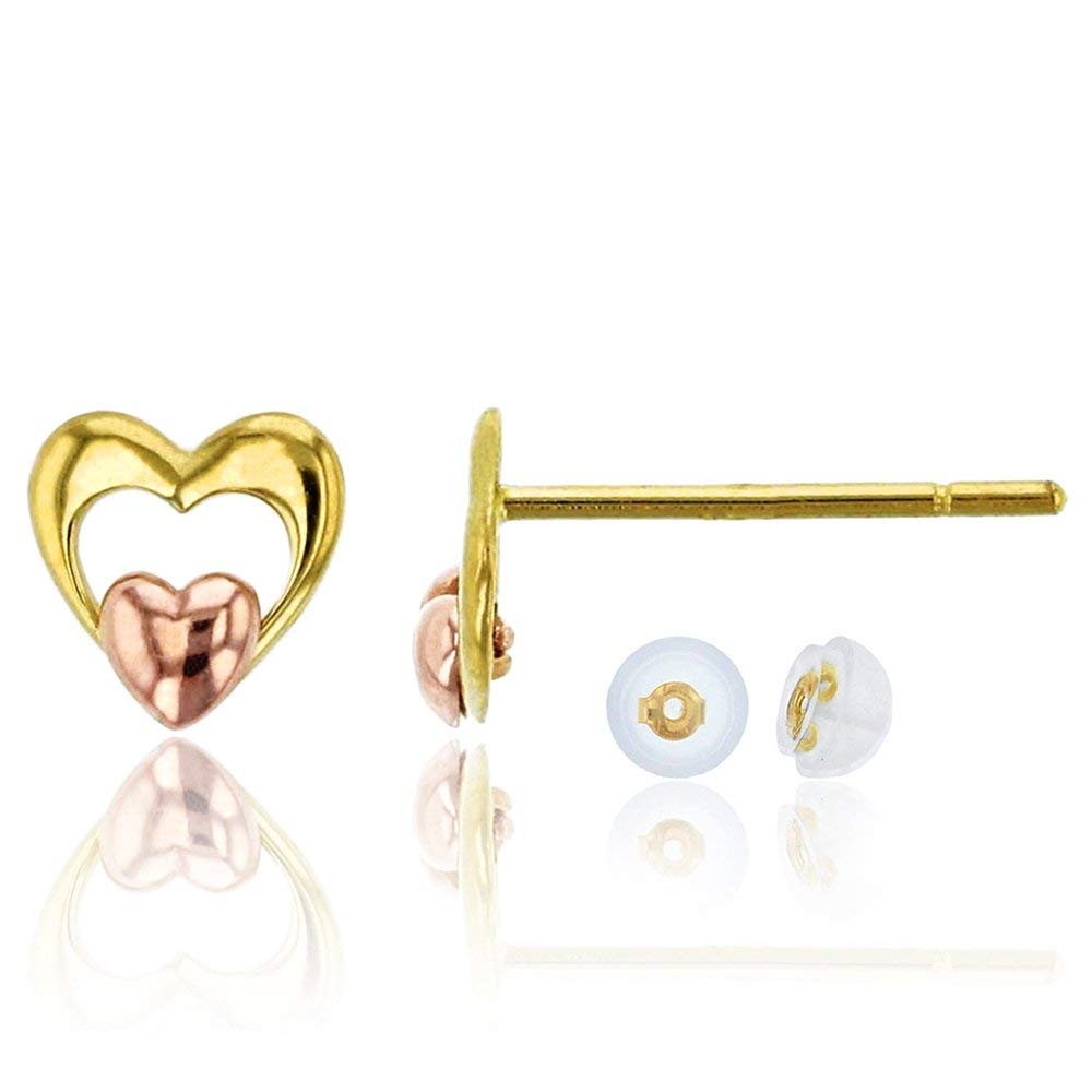 14K Yellow Solid Gold Pave Heart Stud Earrings with Push Backs - Dainty Gold Heart Earrings for Women & Girls | Valentine's Day, Anniversary, Birthday Gift Idea