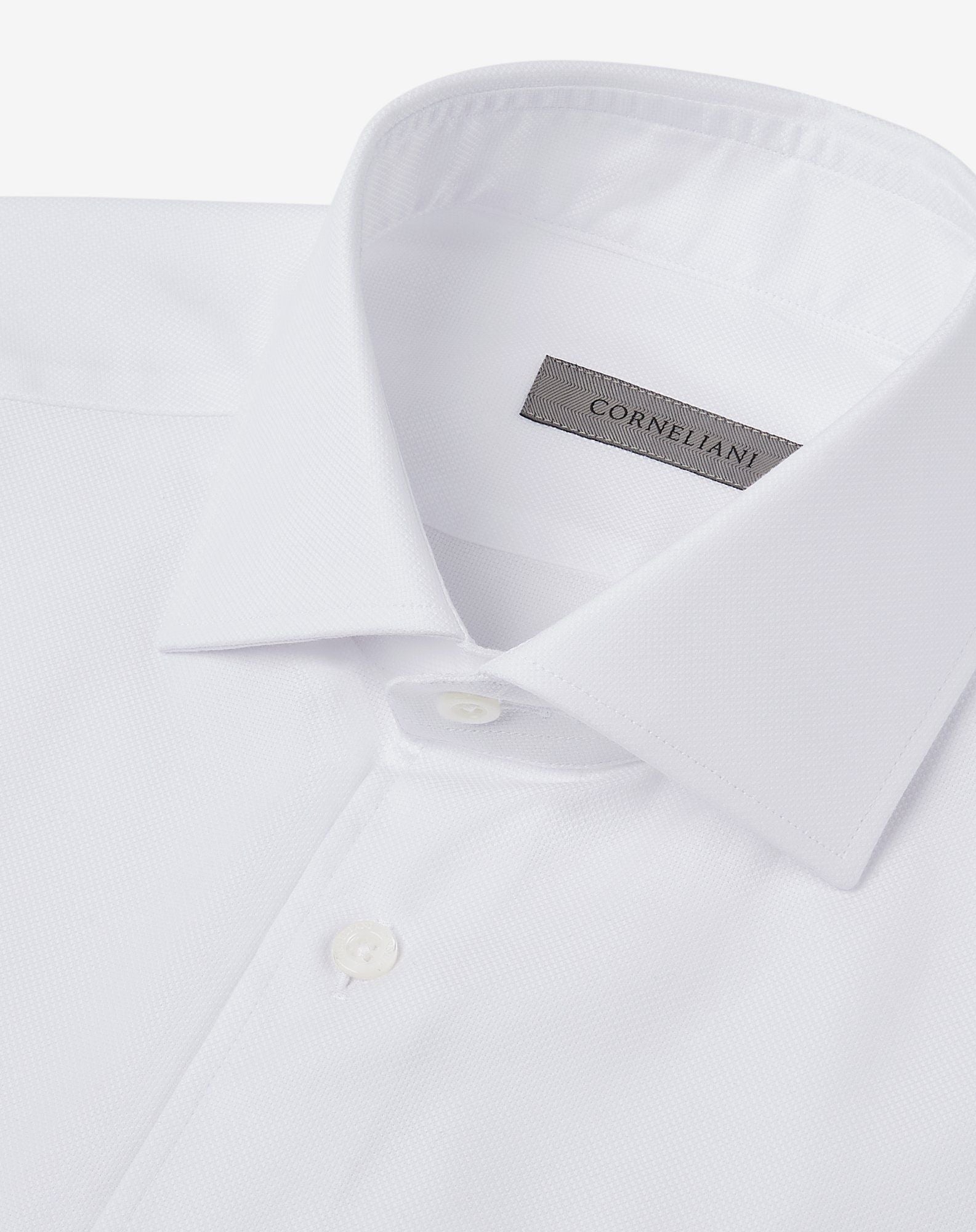 Premium Corneliani Cotton Oxford Long Sleeve Dress Shirt for Men - Classic White Business Casual Shirt for Office, Weddings & Formal Events