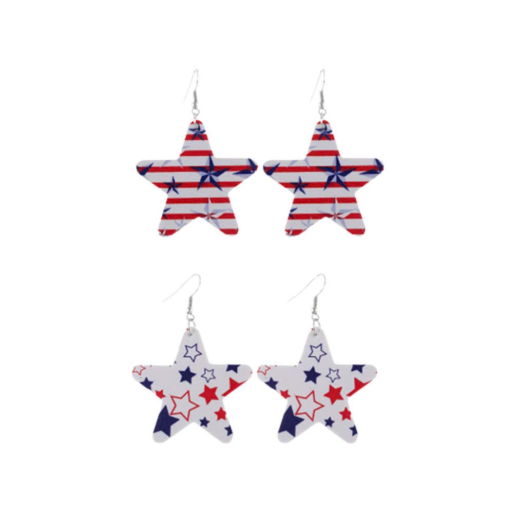 TENDYCOCO 2 Pairs PU Leather American Flag Earrings - Patriotic Star Drop Dangle Hoop Statement Earrings for Women, Girls - Perfect for Independence Day Party, Fourth of July Celebration & USA Themed Events