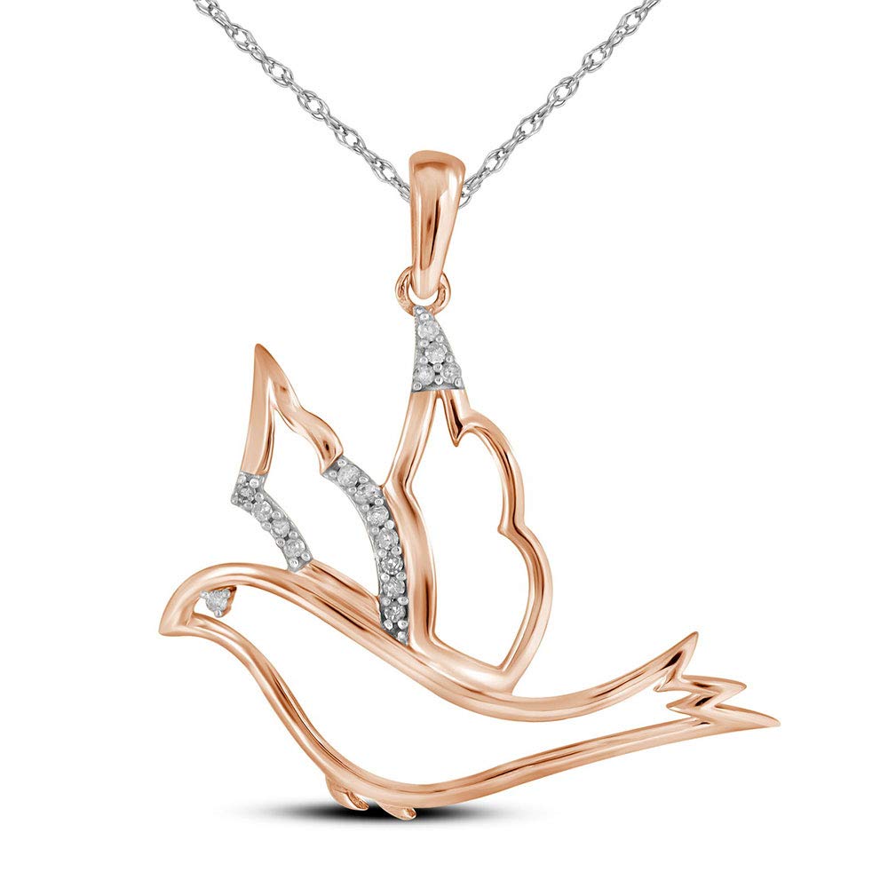 10kt Rose Gold Women's Round Diamond Dove Bird Pendant - 1/20 ctw | Dazzlingrock Collection | Elegant Jewelry Gift for Her, Perfect for Anniversaries, Birthdays & Special Occasions