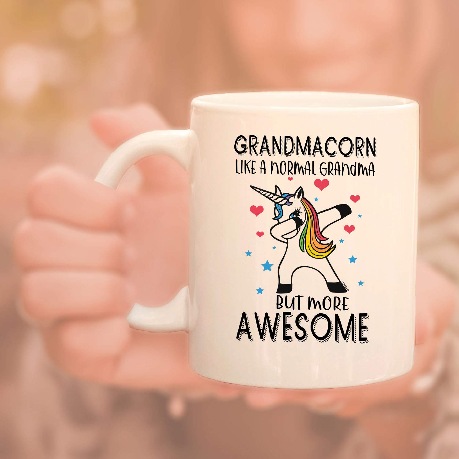 Veracco Grandmacorn Ceramic Coffee Mug - Funny Bear Design, Perfect Mother's Day Gift for Grandma, Nana & Granny - 11oz White Ceramic Cup for Coffee, Tea & Hot Drinks - Great for Home, Office & Gifts