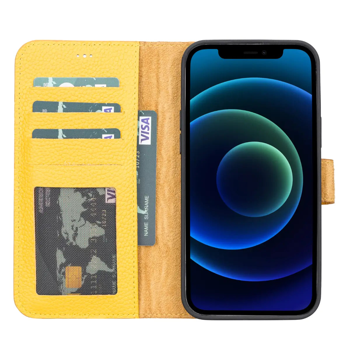 Premium Yellow Leather Wallet Case for iPhone 13 Pro Max - Slim Protective Cover with Card Slots | Perfect for Everyday Use, Travel & Business (2023 Model)