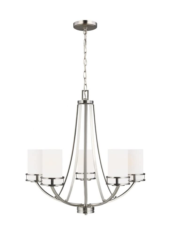 Modern 5-Light Robie Chandelier in Brushed Nickel - Generation Lighting 3121605-962 | Elegant Ceiling Light Fixture for Dining Room, Living Room & Bedroom Decor | Compatible with A19 Standard & LED Bulbs | Perfect for Home, Office & Restaurant Lighting