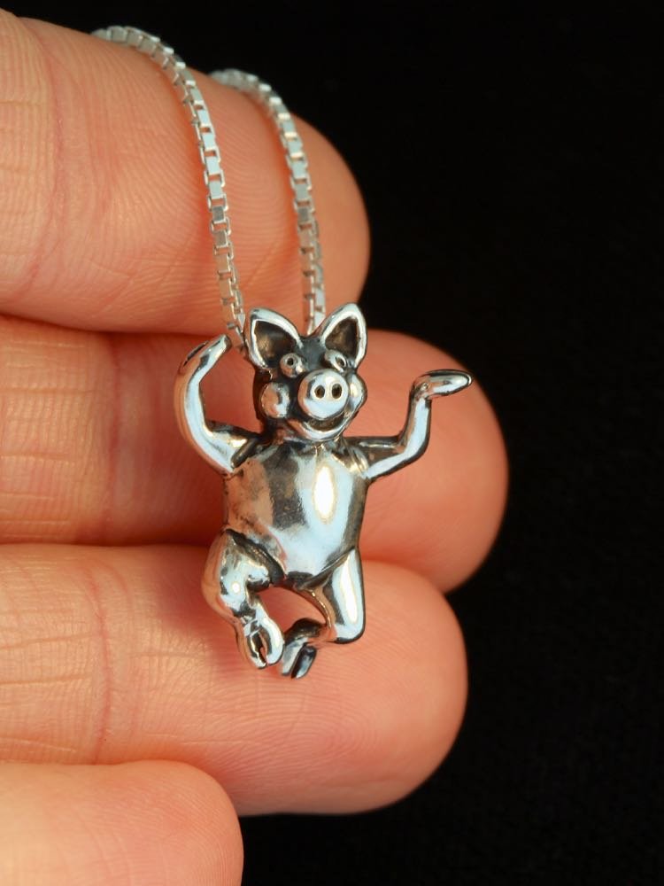 Three Little Pigs Sterling Silver Hands Up Charm Pendant - Perfect for Necklaces, Bracelets & Gifts | Cute Pig Jewelry for Animal Lovers