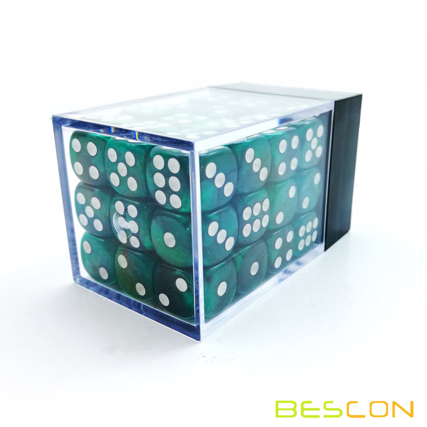Bescon 12mm Six-Sided Dice Set - 36 Marble Green D6 Dice in Brick Box | Perfect for Board Games, RPGs, Math Education & Casino Night