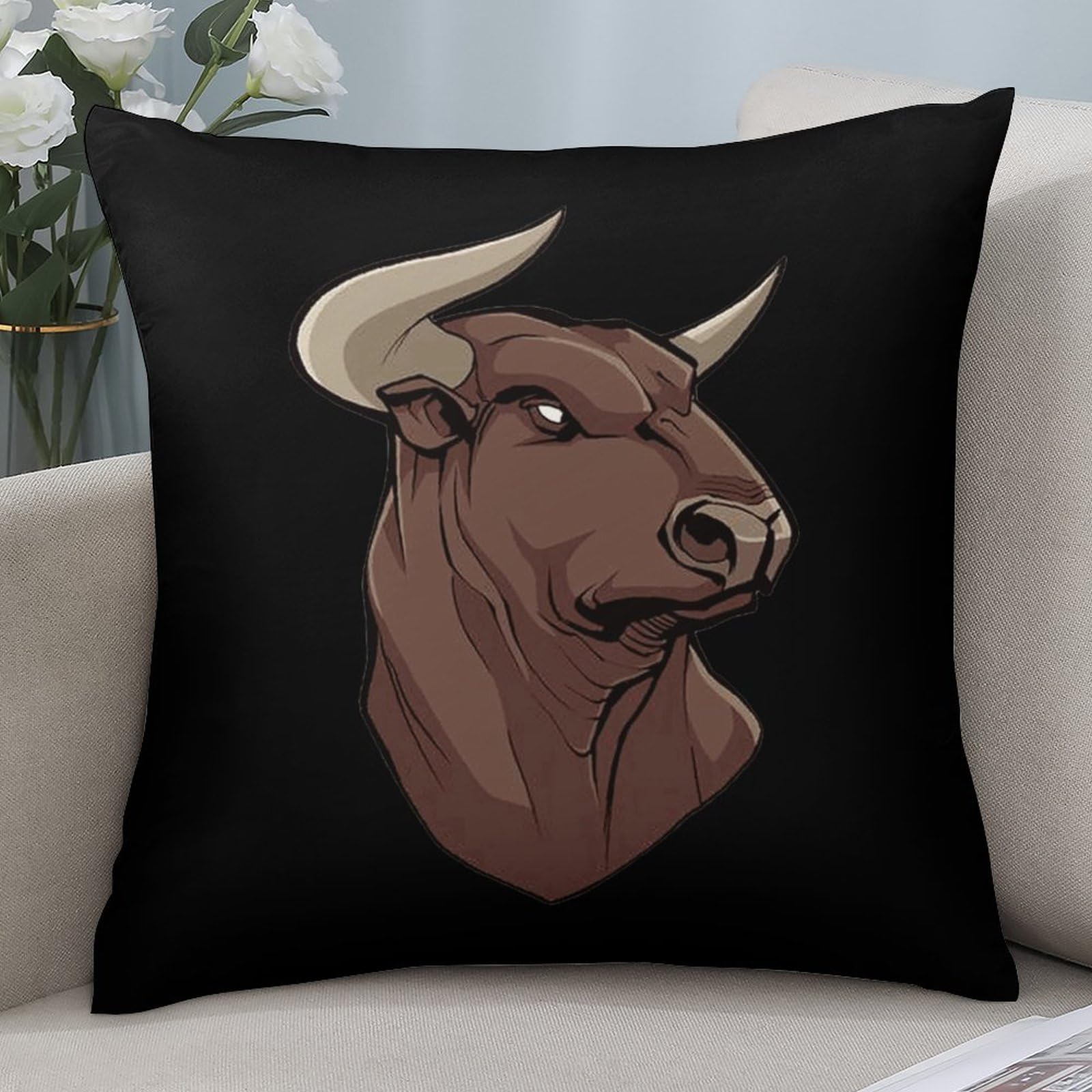 Premium Bull Head Polyester Pillow Cases - Soft & Smooth 16x16 Inch Cushion Covers for Sofa, Bed, or Couch - Elegant Home Decor for Living Room & Bedroom