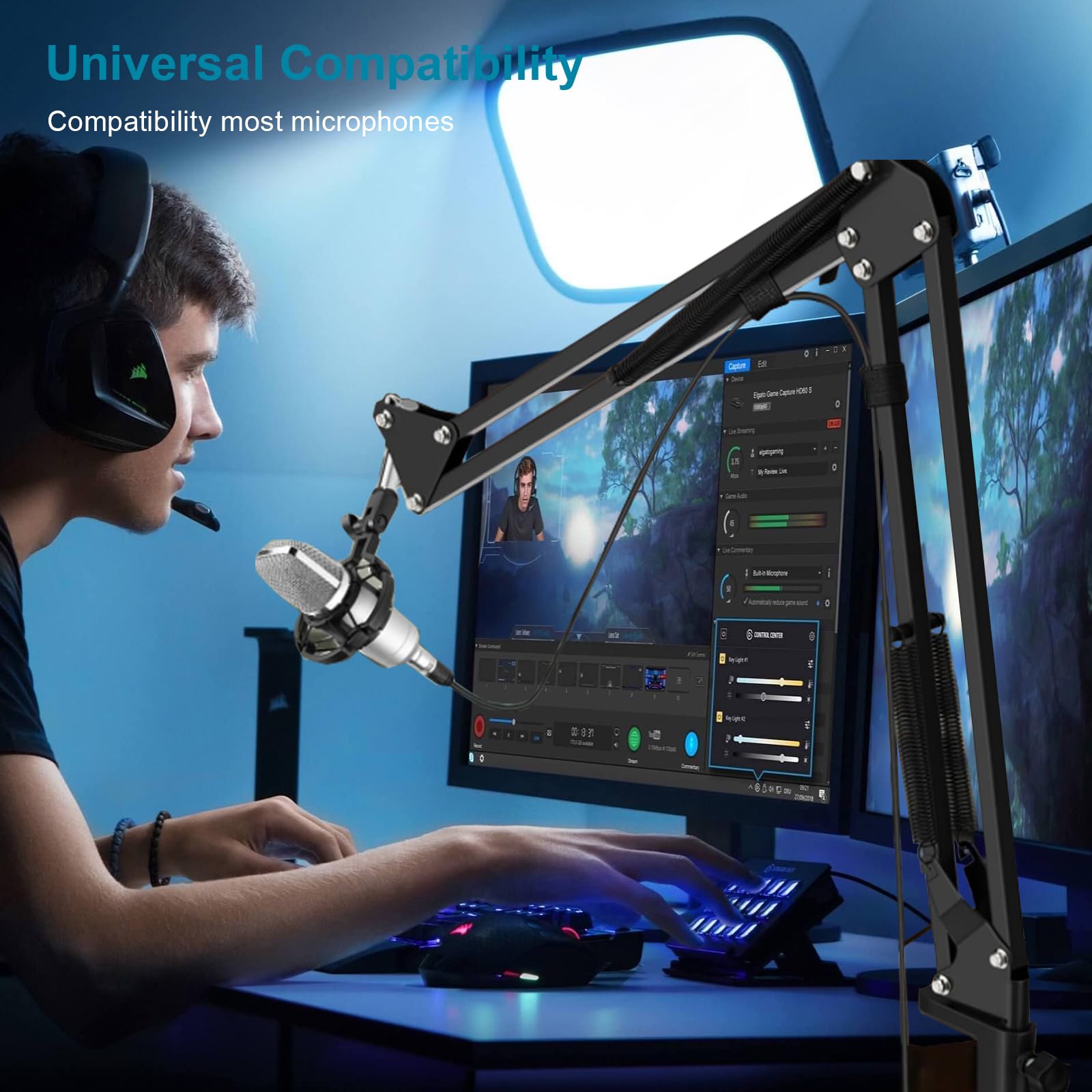Adjustable 360° Rotating Microphone Boom Arm Stand - Compatible with Blue Yeti, HyperX QuadCast, Snowball Mics - Perfect for Recording, Podcasting & Gaming Setup
