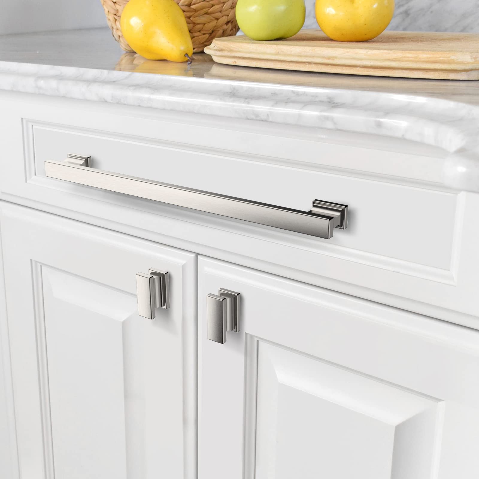Amerdeco 6 Pack Brushed Satin Nickel Cabinet Pulls 11.3 Inch (288mm) Center-to-Center - Modern Kitchen Cabinet Handles & Drawer Pulls for Bathroom Vanity, Dresser, Wardrobe & Furniture Hardware - Easy Installation & Durable Finish