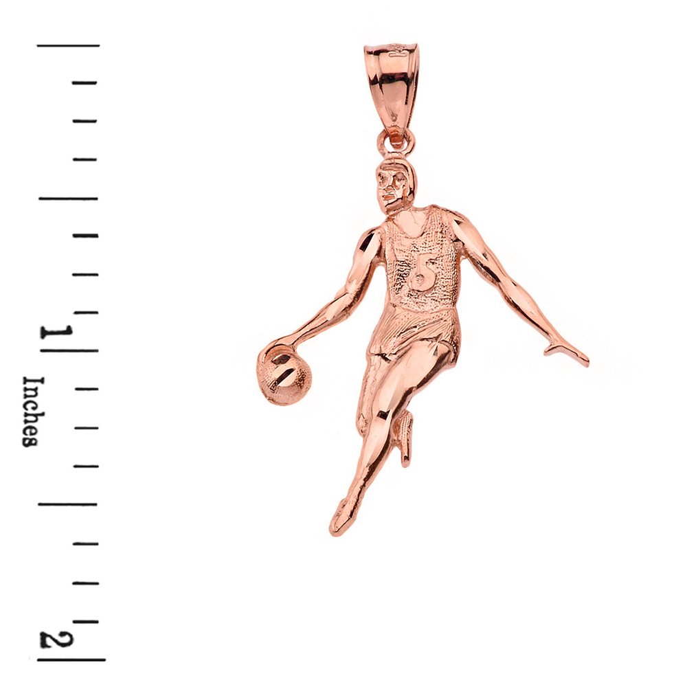 10K Rose Gold Basketball Player Pendant Necklace for Men - High Polish Sports Jewelry Gift for Athletes, Basketball Fans & Graduation