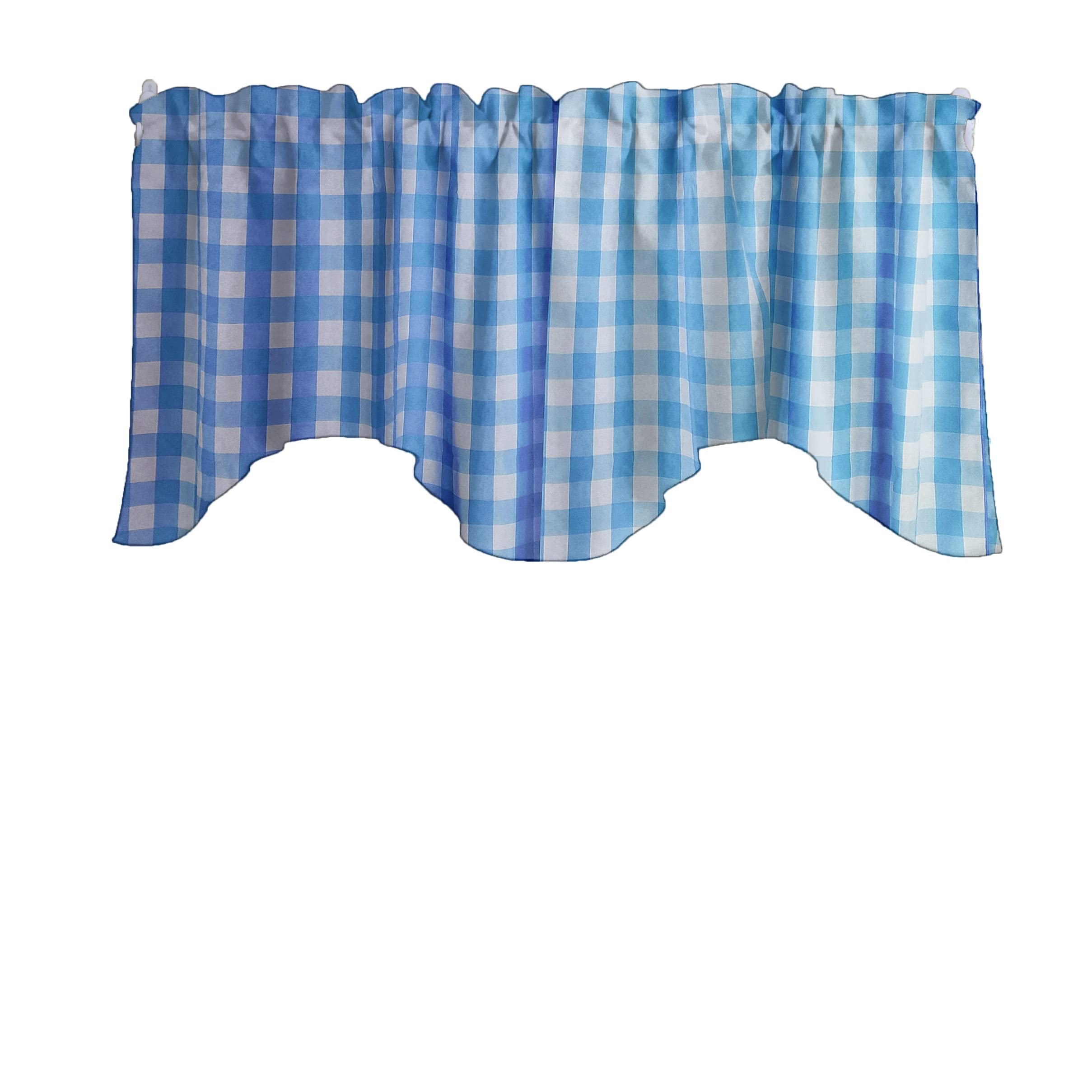 Stylish Cotton Gingham Checkered Print Scalloped Wave Window Valance - Turquoise Home Decor for Bedroom, Nursery & Kitchen - Perfect for Farmhouse, Cottage & Coastal Style Windows