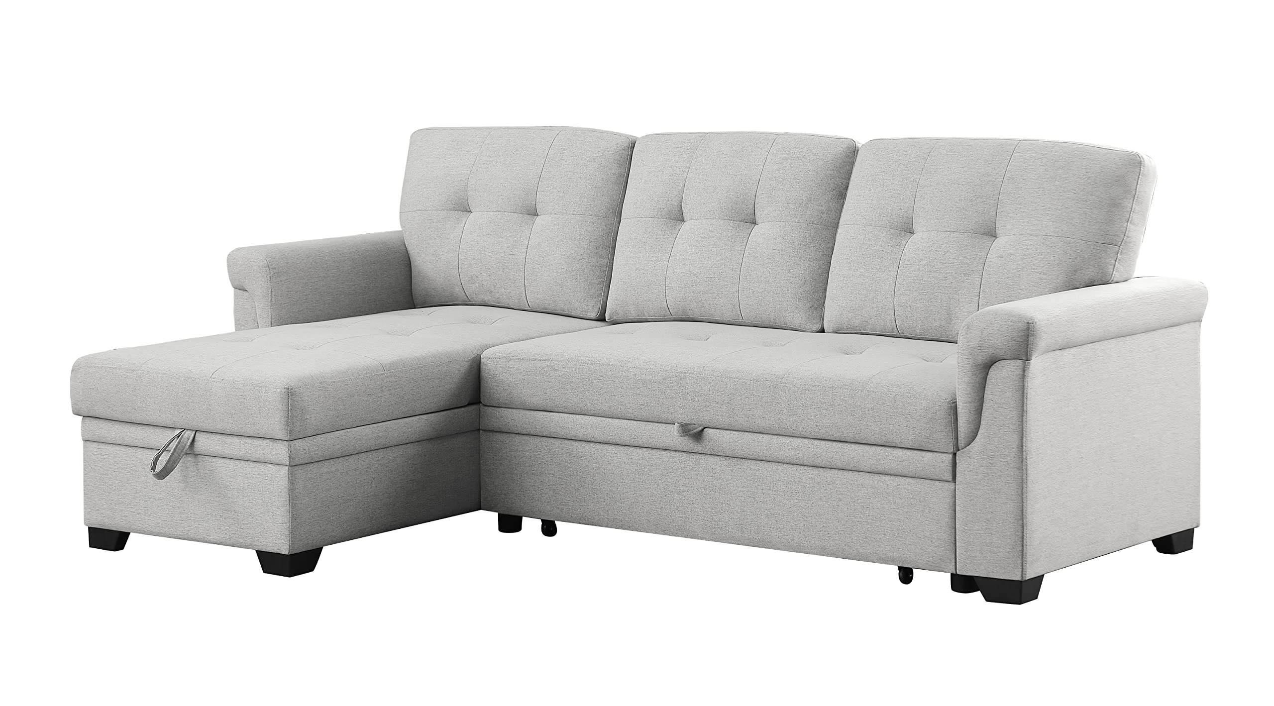 Lilola Home Destiny Light Gray Linen Reversible Sleeper Sectional Sofa with Storage Chaise - Modern Convertible Couch Bed for Small Spaces, Living Room, Apartment & Guest Room