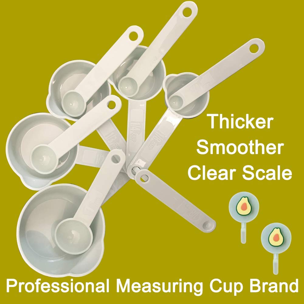11-Piece Measuring Cups and Spoons Set - Durable Plastic, Nordic Colors (Green) - Includes 2 Kitchen Tool Hooks for Baking, Cooking & Meal Prep