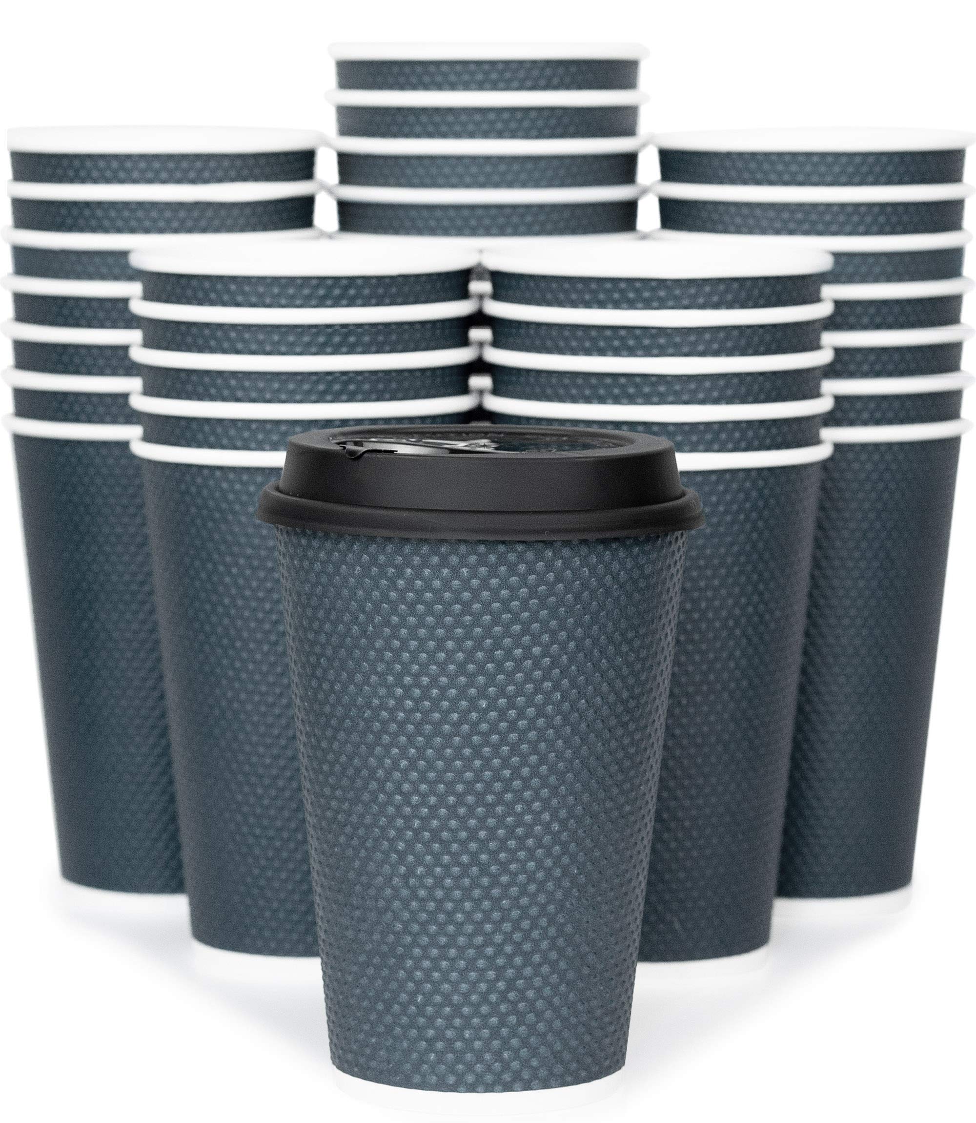 Glowcoast 12 oz Disposable Coffee Cups with Lids - 80 Pack Insulated Travel Paper Cups for Hot & Cold Beverages, No Sleeve Needed (Dusk Grey) - Perfect for Coffee Shops, Office Use, and On-the-Go Drinks