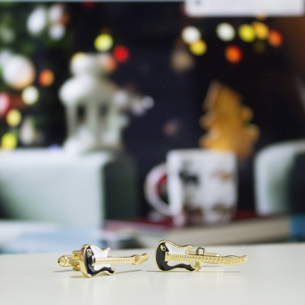 KingCuffs Electric Guitar Cufflinks for Men - Stylish Musical Instrument Jewelry Gift for Musicians, Rock Bands & Guitar Lovers - Perfect for Weddings, Concerts & Formal Events